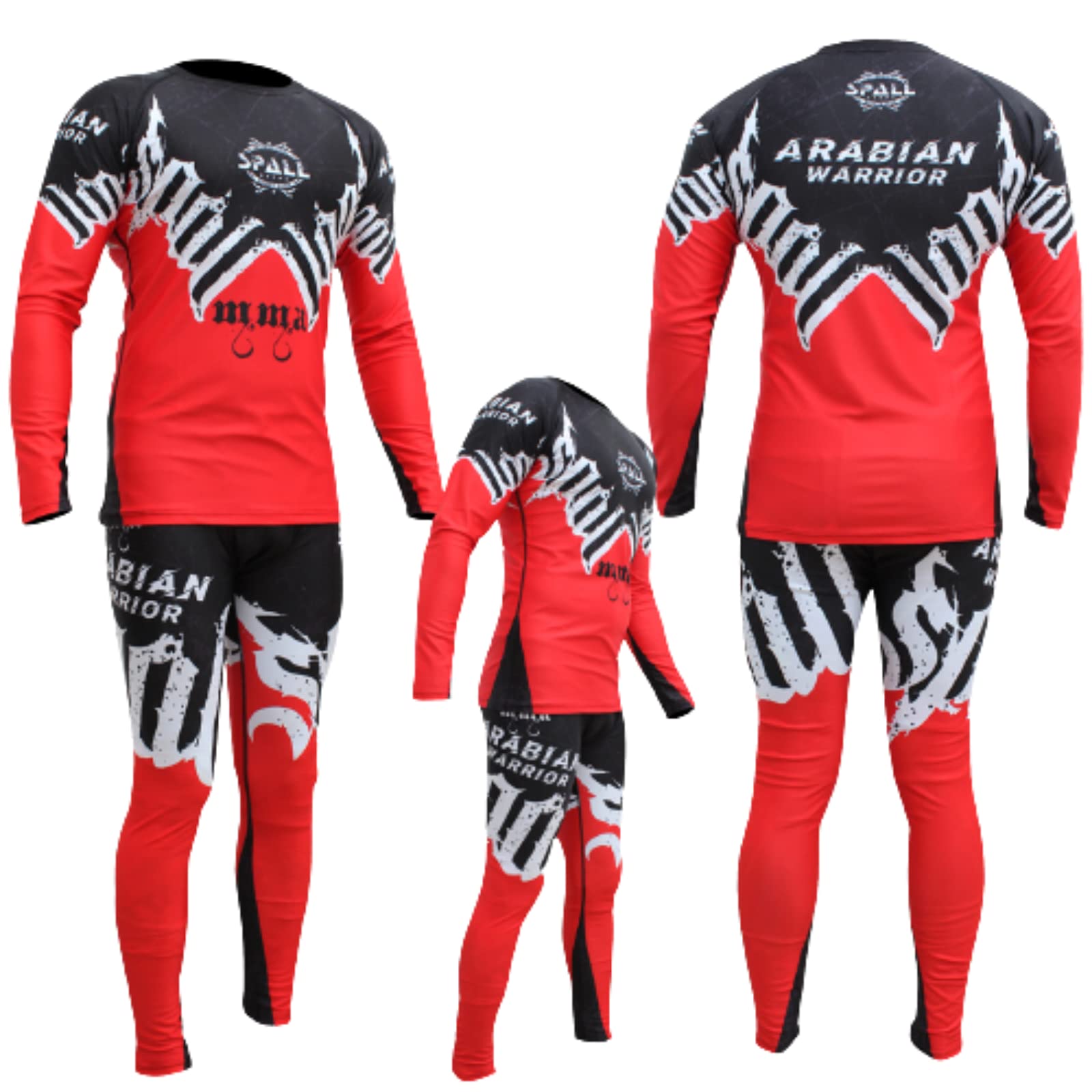 Spall Pro US Power MMA BJJ jiu Jitsu Long Sleeve Rashguards (Red/Black, XX-Large)