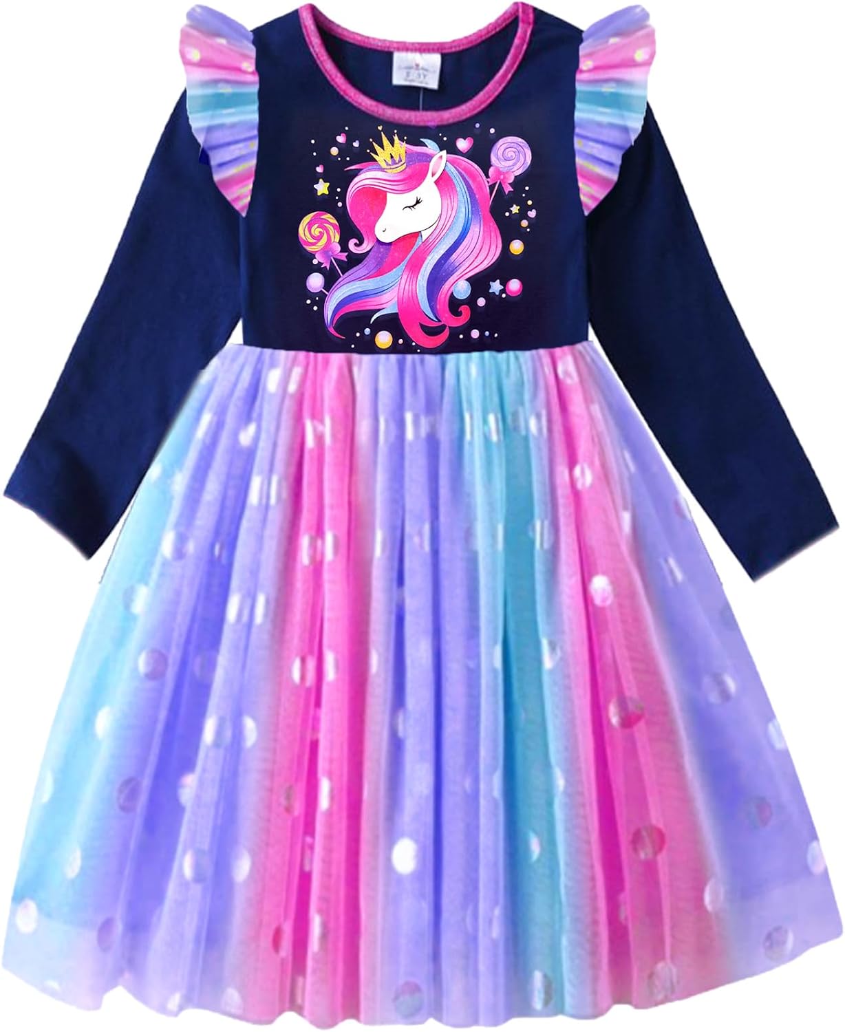 VIKITA Toddler Girls Dresses Winter Long Sleeve Tutu Party Dress for Girl 2-12 Years Xmas Gift