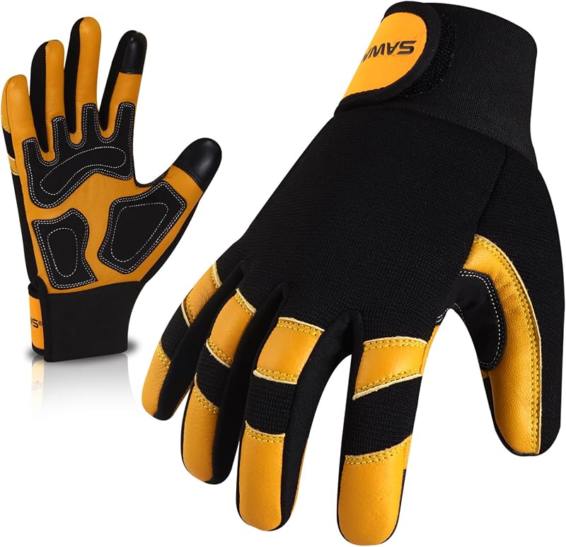 SAWANS Leather Gardening Working Gloves Garden Thorn Proof Breathable Flexible Mechanic for Work Mens Women Safety Gloves
