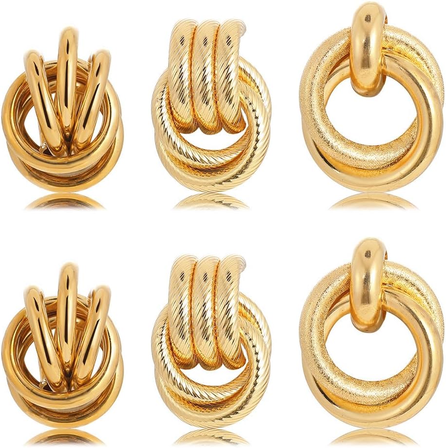 Gold Geometric Statement Earrings Gold Knot Earrings for Women Jewelry Chunky Dangle Drop Earrings - Image 5