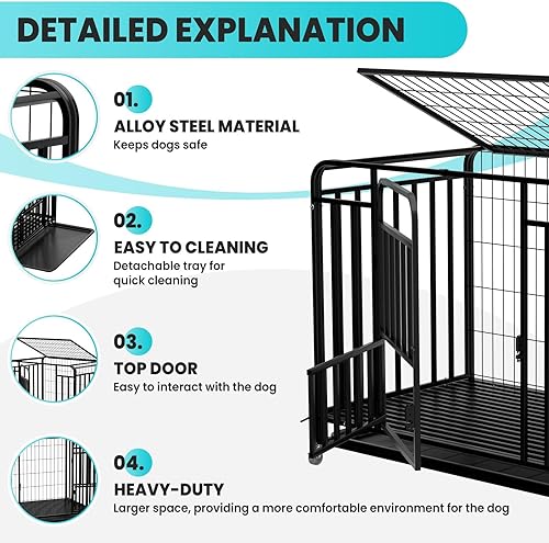 Miniatura 4 de Jaula para perros de 42 pulgadas, jaula de acero aleado para perros, jaulas indestructibles para perros medianos y grandes, jaula para perros con