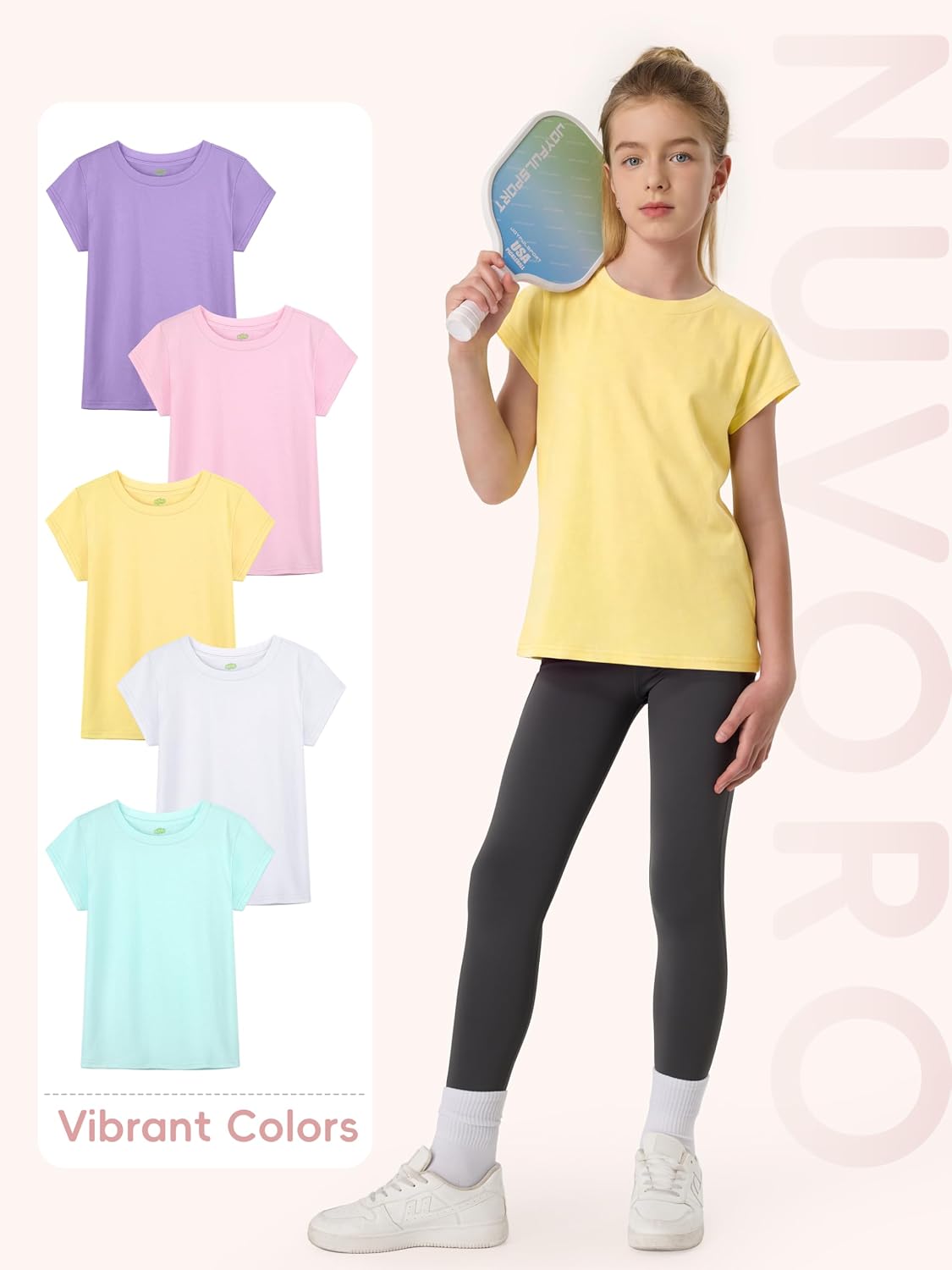 5 Pack Girls Shirts Cotton Short Sleeve Shirts for Girls Crewneck Kids Tshirt Clothes Summer Tops