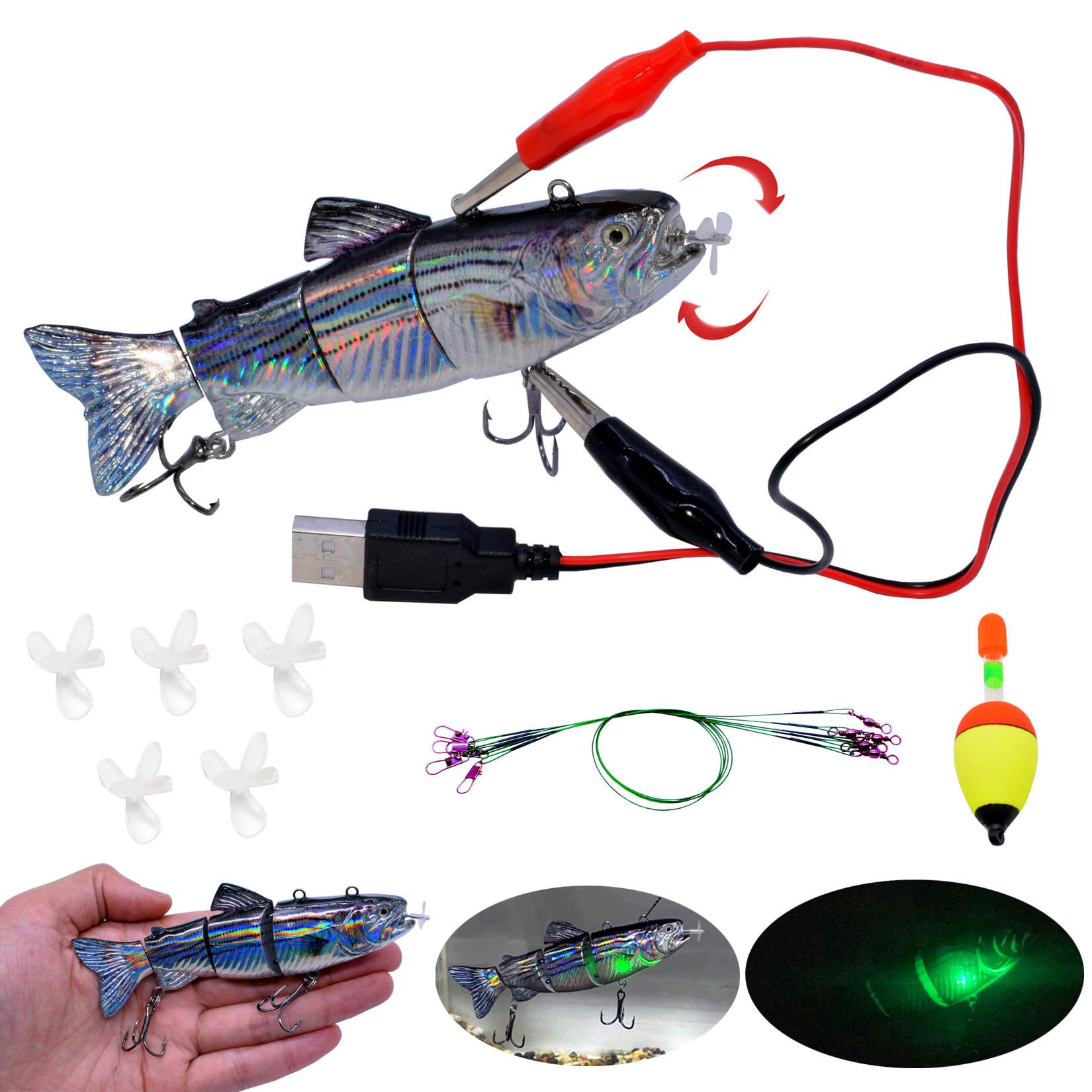 Fishing Lures Electric Lure Swimbait USB Rechargeable Bait Crankbait Automatic Swimming Lifelike Fish Fishing Tackle 5.12"