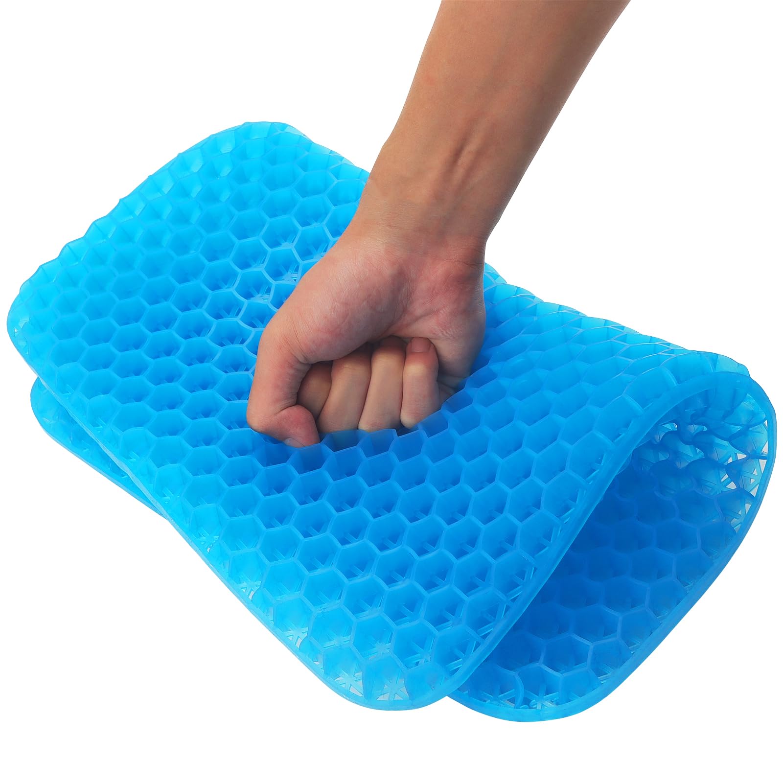 Gel-Sitzkissen, Waben-Stuhlkissen mit rutschfestem Bezug, atmungsaktiv und kühl, 2 Stück, 43 x 36 cm, Blau