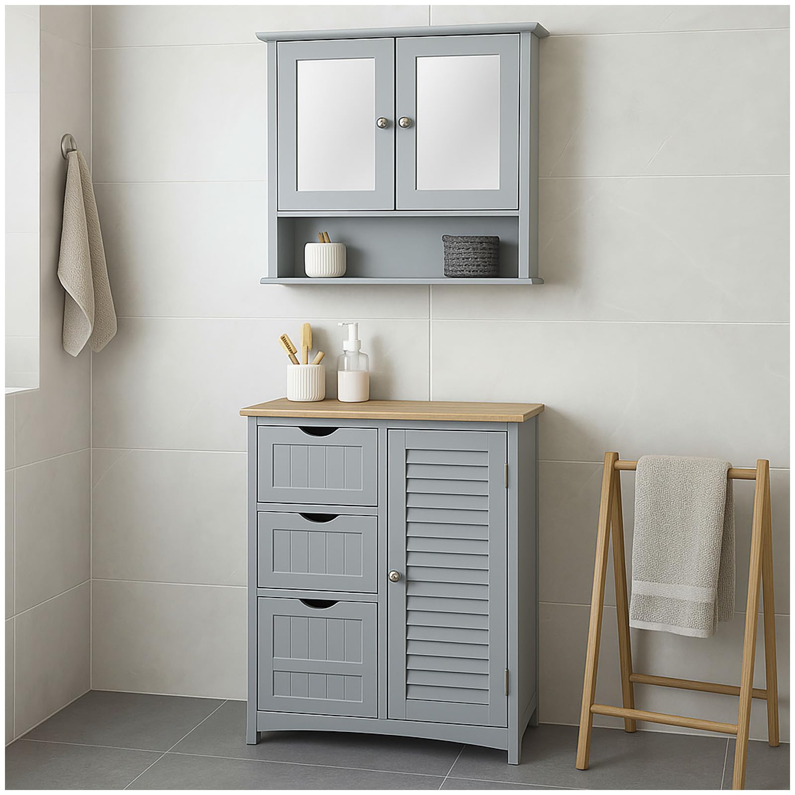 Badezimmerschrank Sarah mit Schubladen Landhausstil