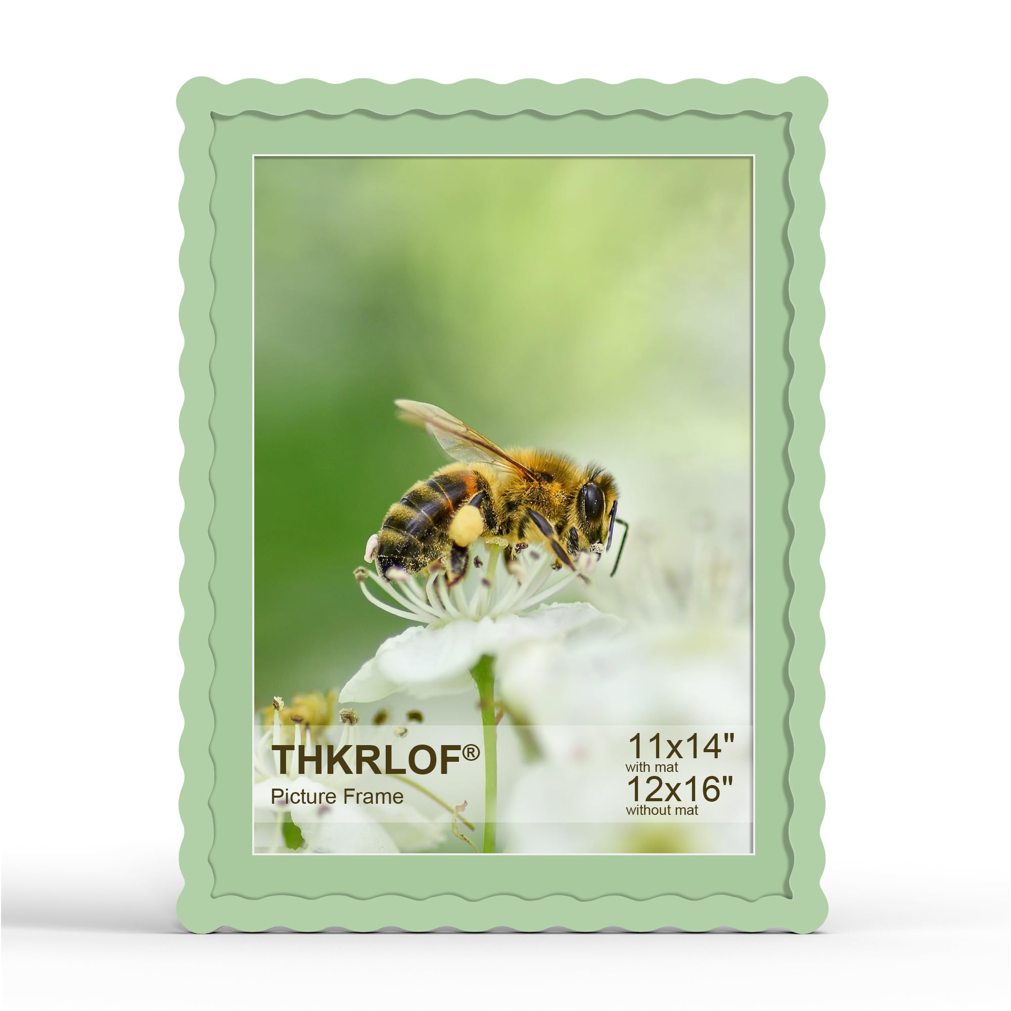 THKRLOF 12x16 Wavy Edge Wooden Picture Frame in Sage Green