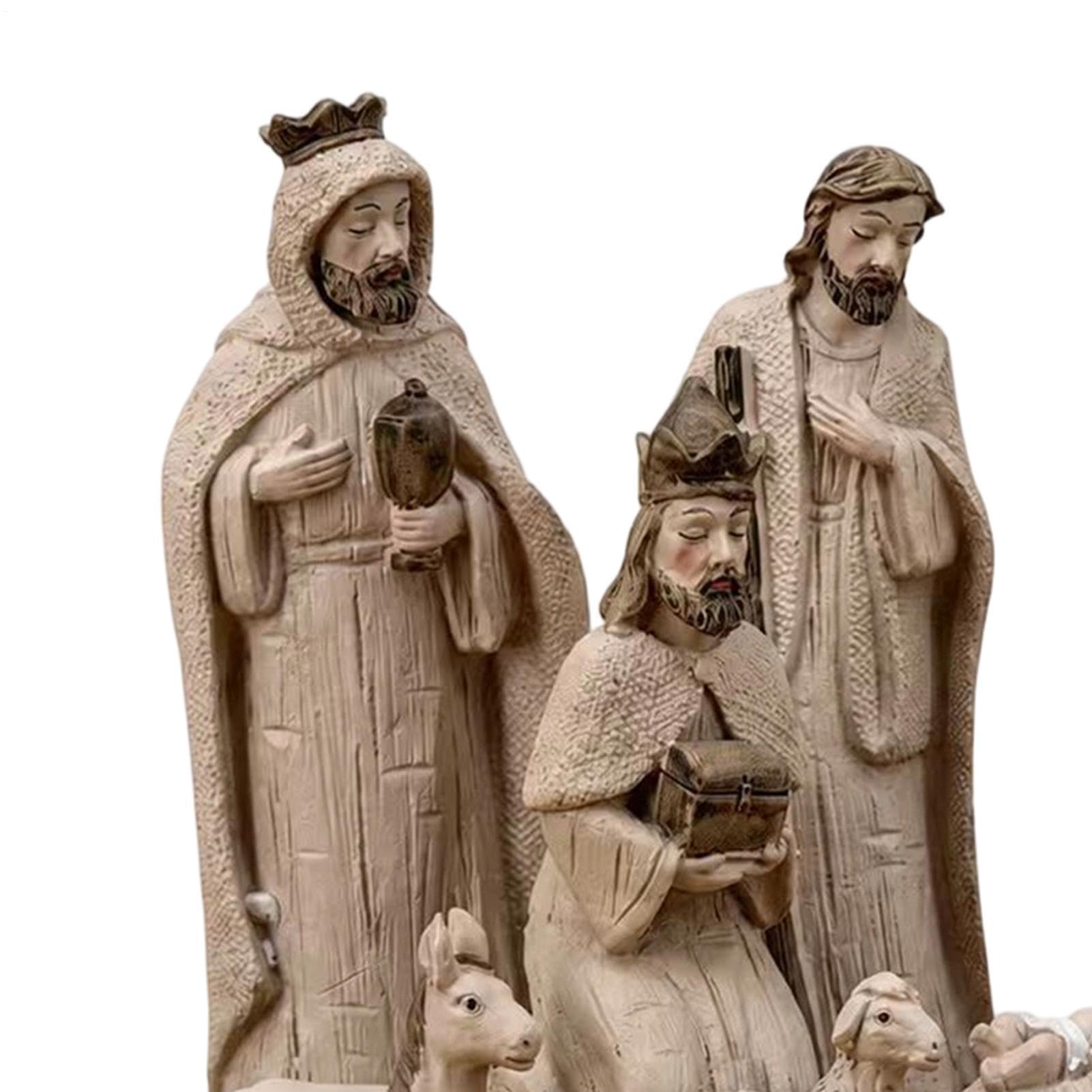 Set presepe in resina, stile vintage, effetto finto legno, Natale