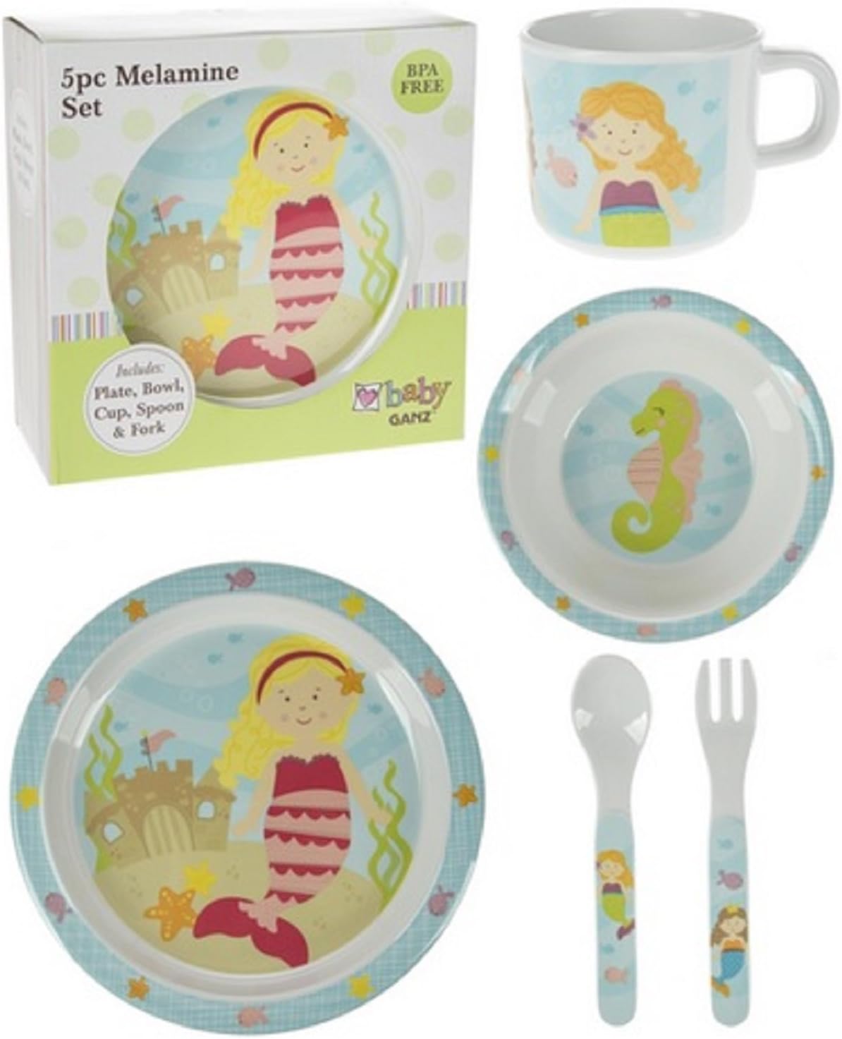 Sunny Mermaid 5 pc Melamine Dish Set