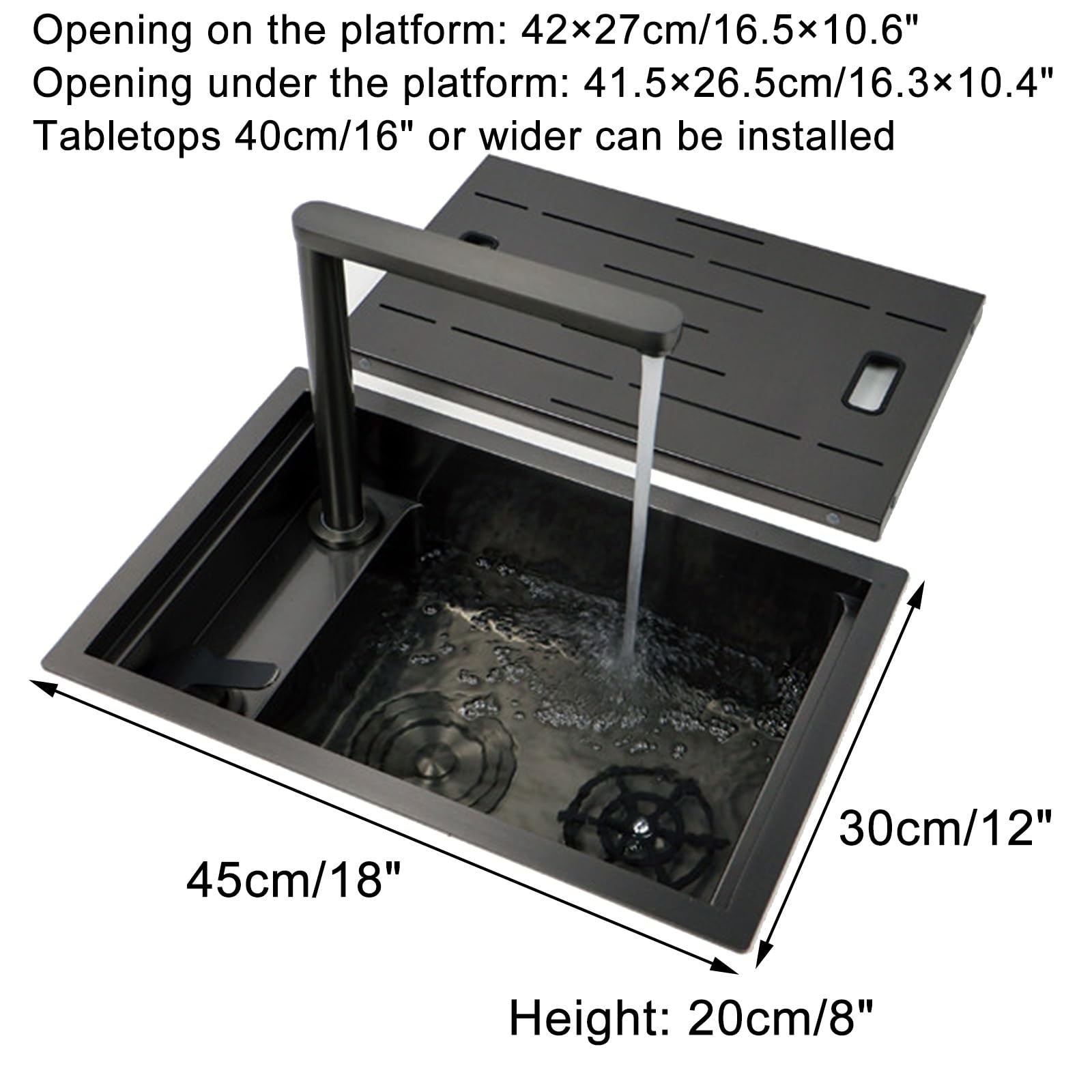 Fregadero Camper con Tapa, Fregadero de Cocina de Acero Inoxidable 304, con Juego Completo de Accesorios,para Vehículos de Camping y Caravanas(Black)