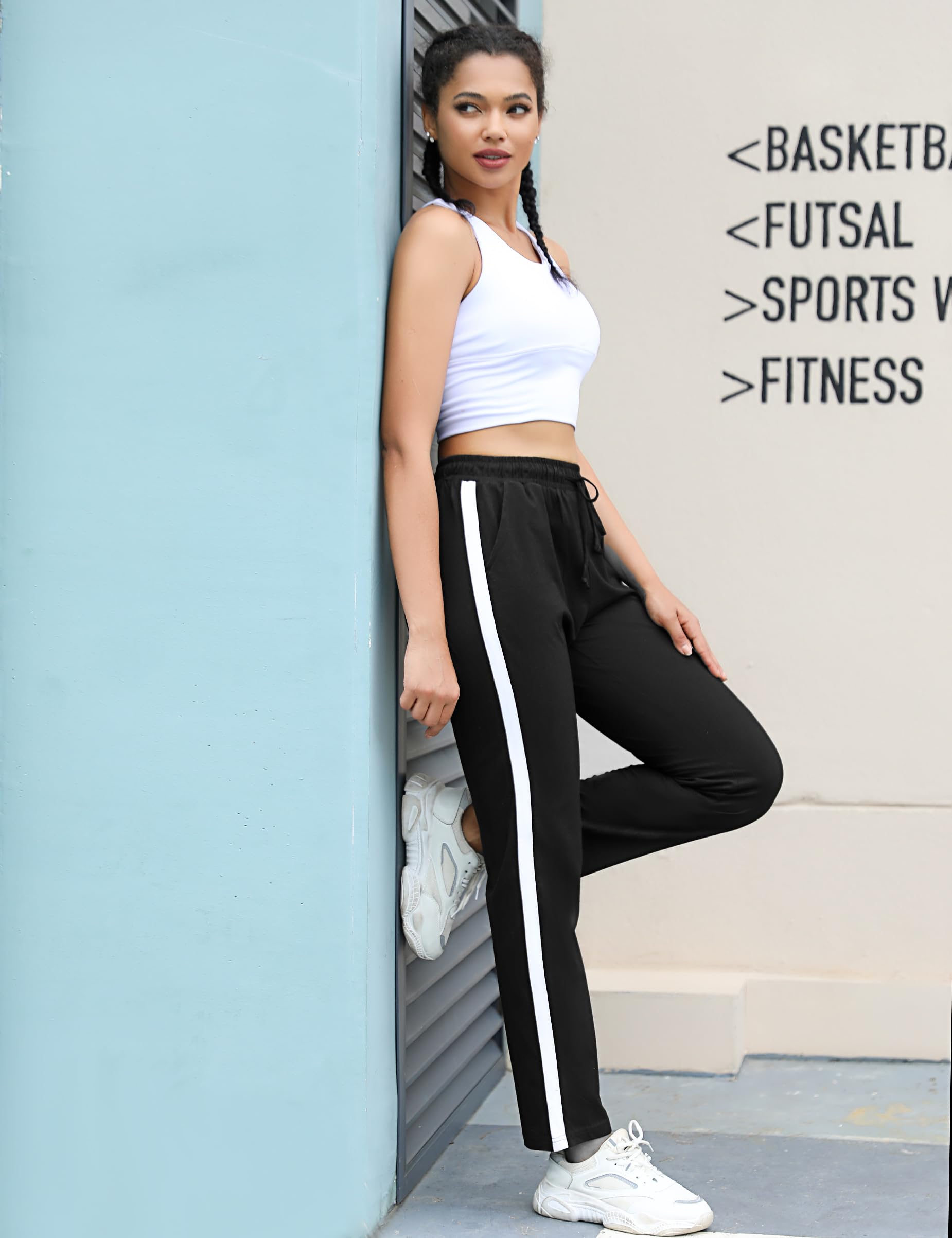 Aseniza Pantalón de Chándal Mujer 100% Algodón para Verano Con Bolsillo, Largos para Gimnasio Deportes Correr Jogging