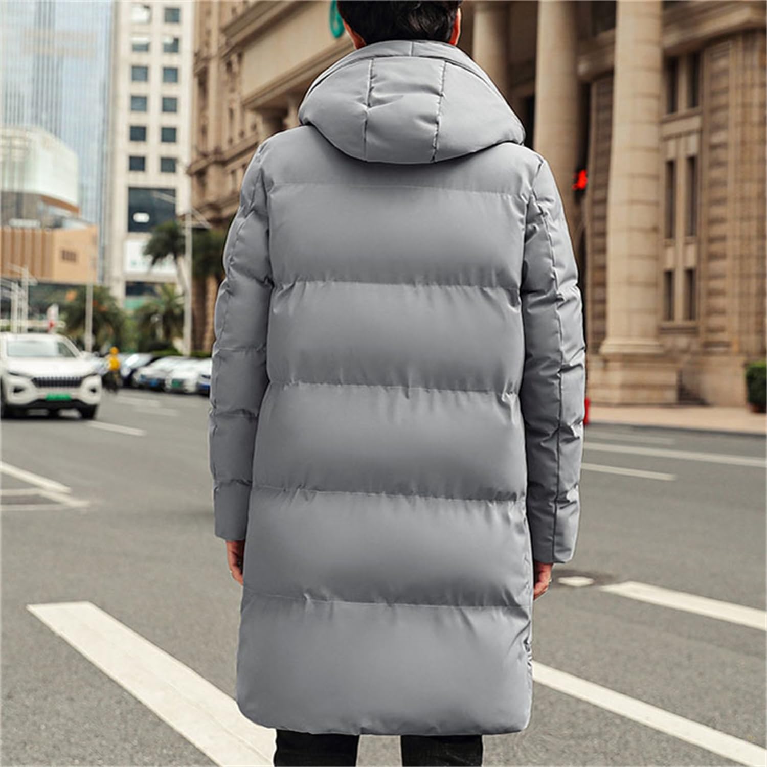 Piumino Lungo Uomo Piumino Giacca Calda Invernale con Cappuccio Giacca Invernale Ispessita Giacca Parka Cappotto Trapuntato con Cappuccio Giacca Termica per Il Tempo Libero