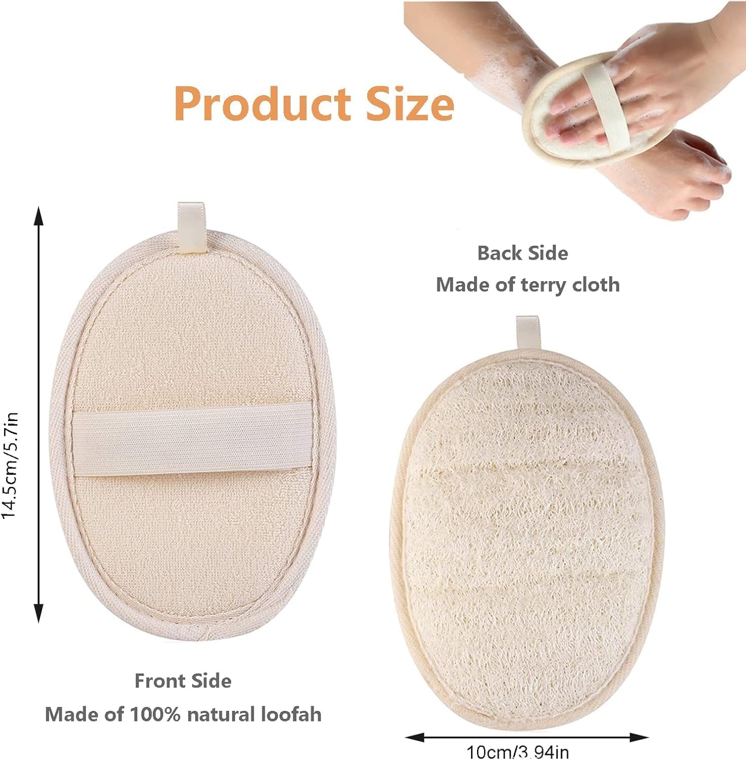 Esponja exfoliante corporal de lufa, 2 piezas de esponja natural de lufa, esponjas naturales de lufa, almohadillas exfoliantes corporales de ducha, cepillo de espalda de lufa, para mujeres y hombres,