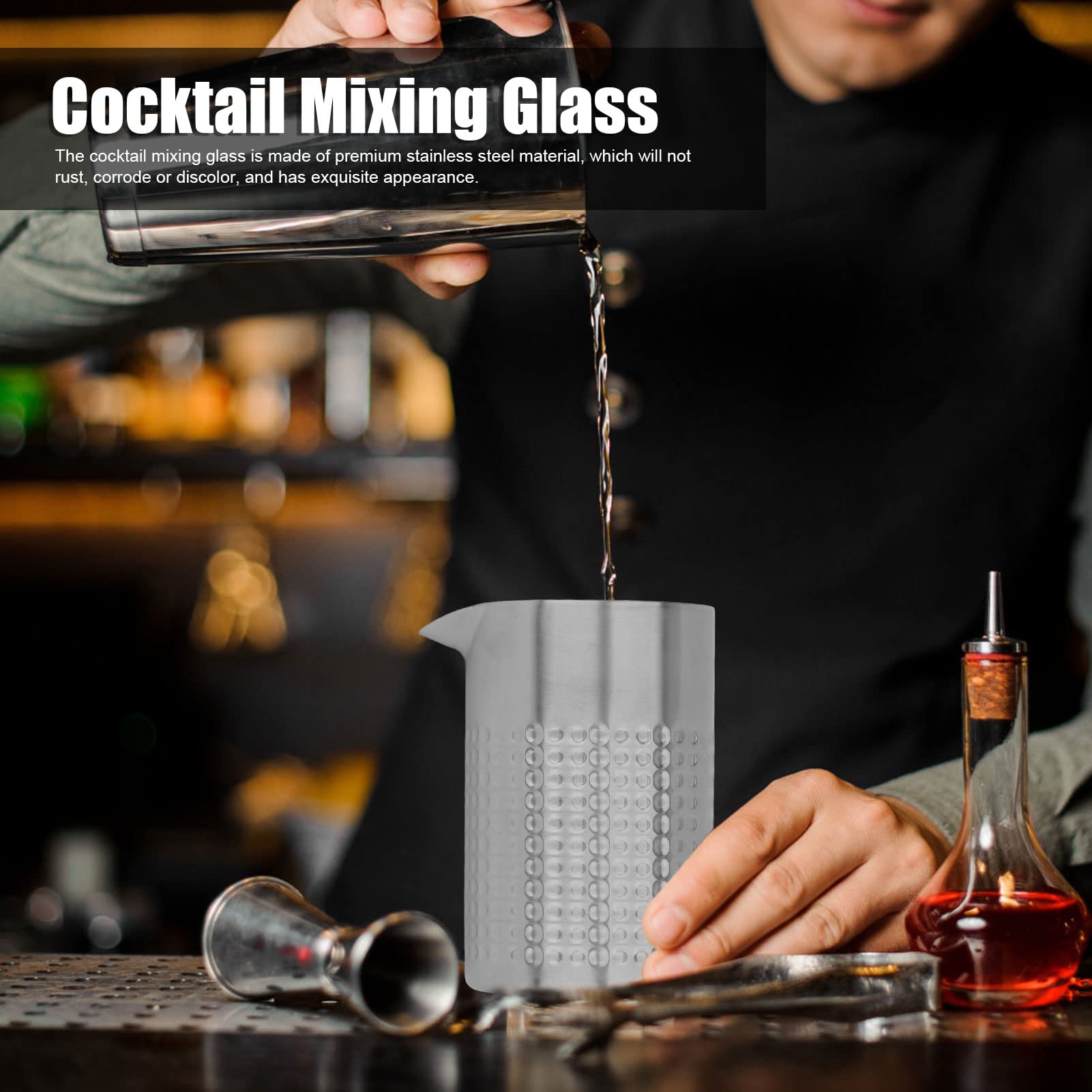 TANIQIACA Cocktail Mixing Glass Double Walled Stainless Steel Pitcher Design Bartending Glasses Barware Essentials