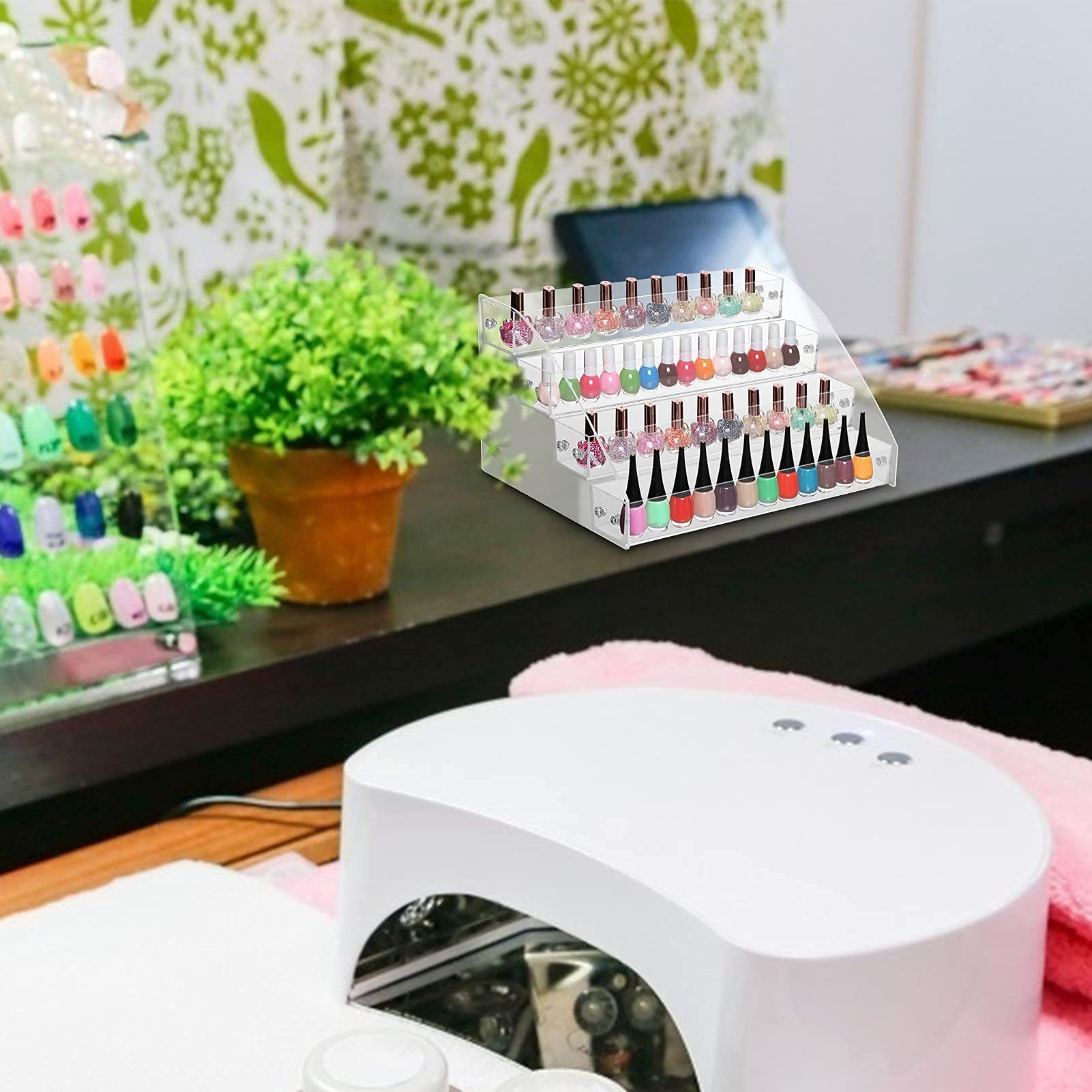 Przezroczysty Uchwyt na Lakier do Paznokci - Wielofunkcyjny Stojak Akrylowy, Organizer na Kosmetyki, Butelki Essential Oil (4 Poziomy)