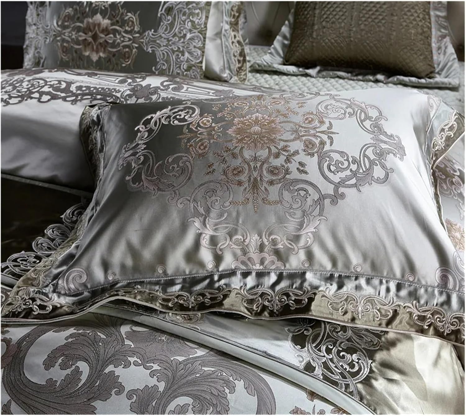 Luxury 4pcs Chic Satin Cotton Bedding Set Queen King Size Duvet Cover Set Bed Sheet/Spread Set Pillowcases,Bed