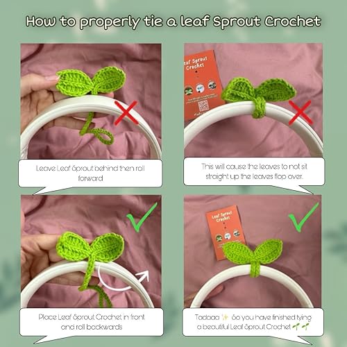 Miniatura 2 de PIDELIGHT Lucky - Brote de hojas de ganchillo hecho a mano, accesorios multifuncionales de ganchillo con hilo de algodón para manualidades,
