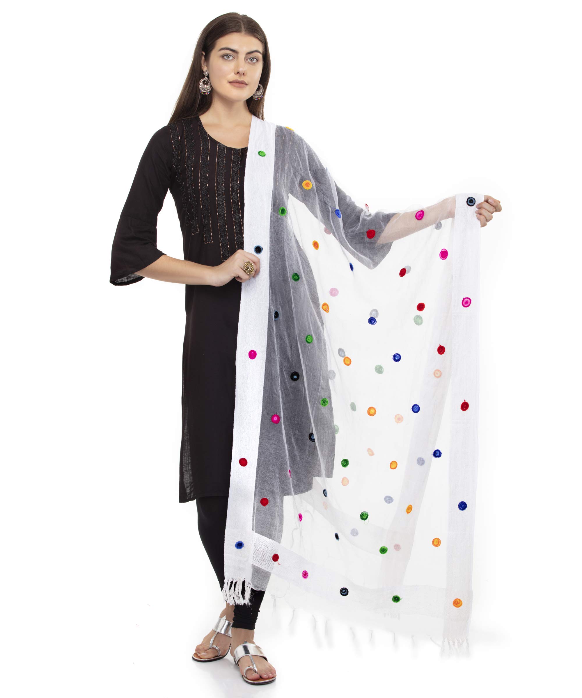 A R Silk Women's Multi Embroidery Organza Cotton White Dupatta #Fancy Dupatta