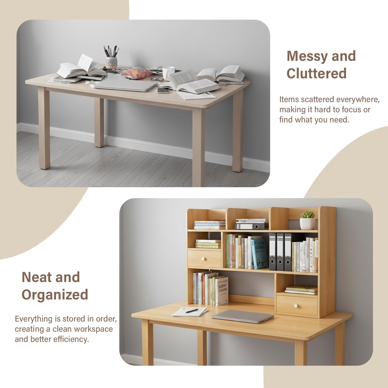 Libreria da Scrivania Salvaspazio Scaffale in Legno Moderno, Mini Libreria da Tavolo con Cassetti Chiusi, Mensole da Scrivania per Cameretta e Studio 60/80x17x80cm(Size:80x17x80CM)