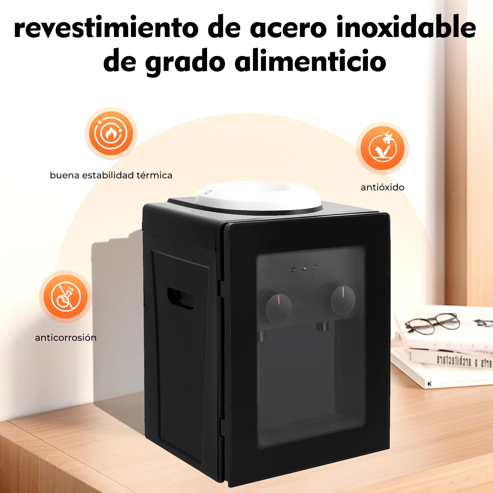 Distributore d'acqua Elettrico Da Scrivania, Fontana Ad Acqua Calda E Fredda, Scalda-Acqua Rapido 550W INOX, Raffreddatore Portatile 8-95°C, Macchina Per Bevande per Casa, Mini Dimensione 27x23x37cm