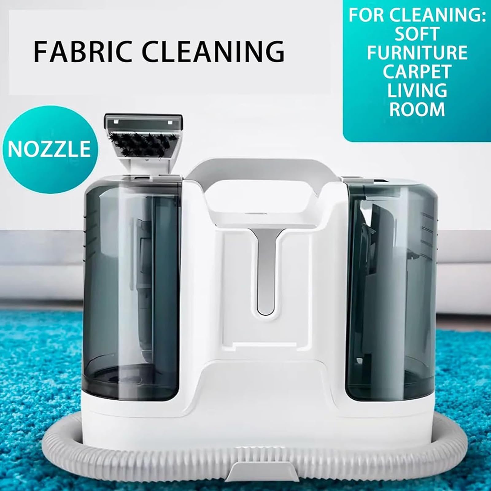 Nettoyeur d'ameublement 12000 Pa Aspiration, 450 W – Idéal pour les taches de voiture, canapé, tapis et animaux domestiques avec 6 buses pour les zones difficiles d'accès, outil de nettoyage essentiel