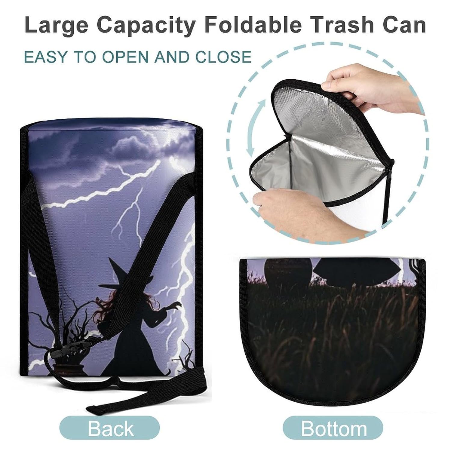 Witch Prayed Car Trash Can Bin Bag Waterproof Car Garbage Can Bag Trash Can for Car Car Trash Can for Women Men Garbage Can for Car Car Trash Can with Lid Trash for Car Trucks Rvs