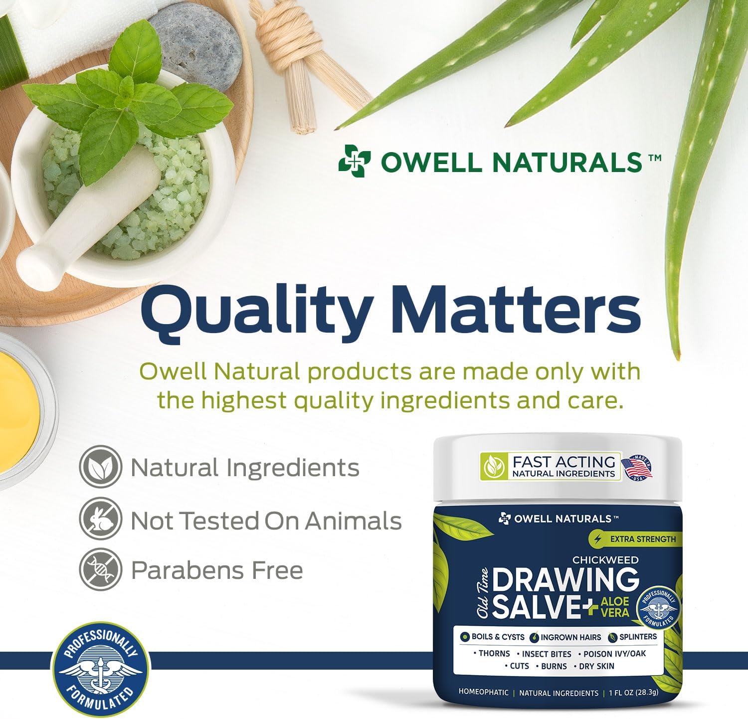 Owell naturals Chickweed Drawing Salve with Aloe Vera for boils, Cyst, Splinters, Poison Ivy/Oak, Skin Disorder, Irritations, Burns, Minor Cuts, Dry Skin, Itching - Image 6