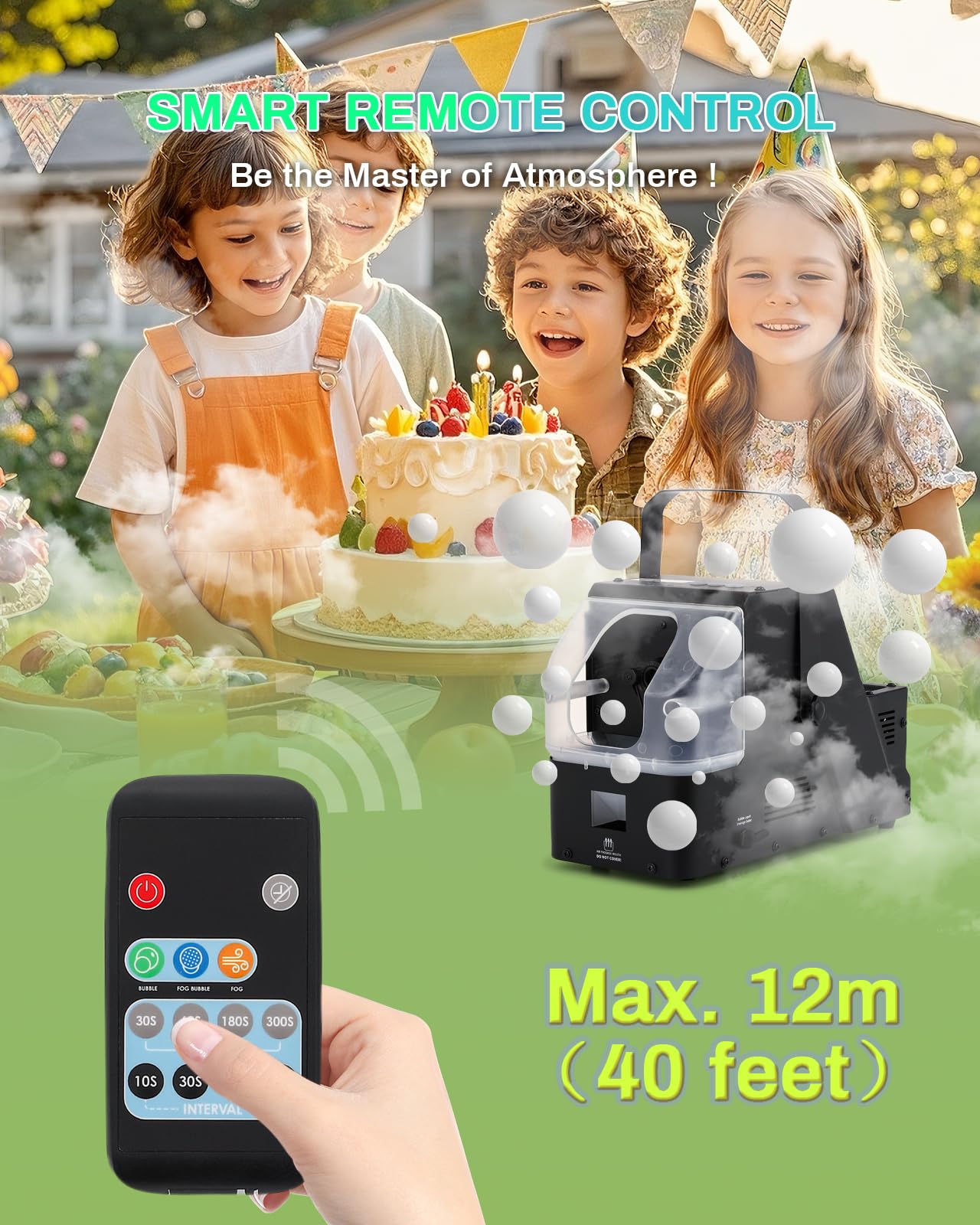 Macchina per bolle di nebbia con telecomando, macchina per fumo con bolle, 450 W, automatica per bolle/bolle di nebbia/nebbia, tre modalità per feste, palcoscenico, matrimonio, Halloween,