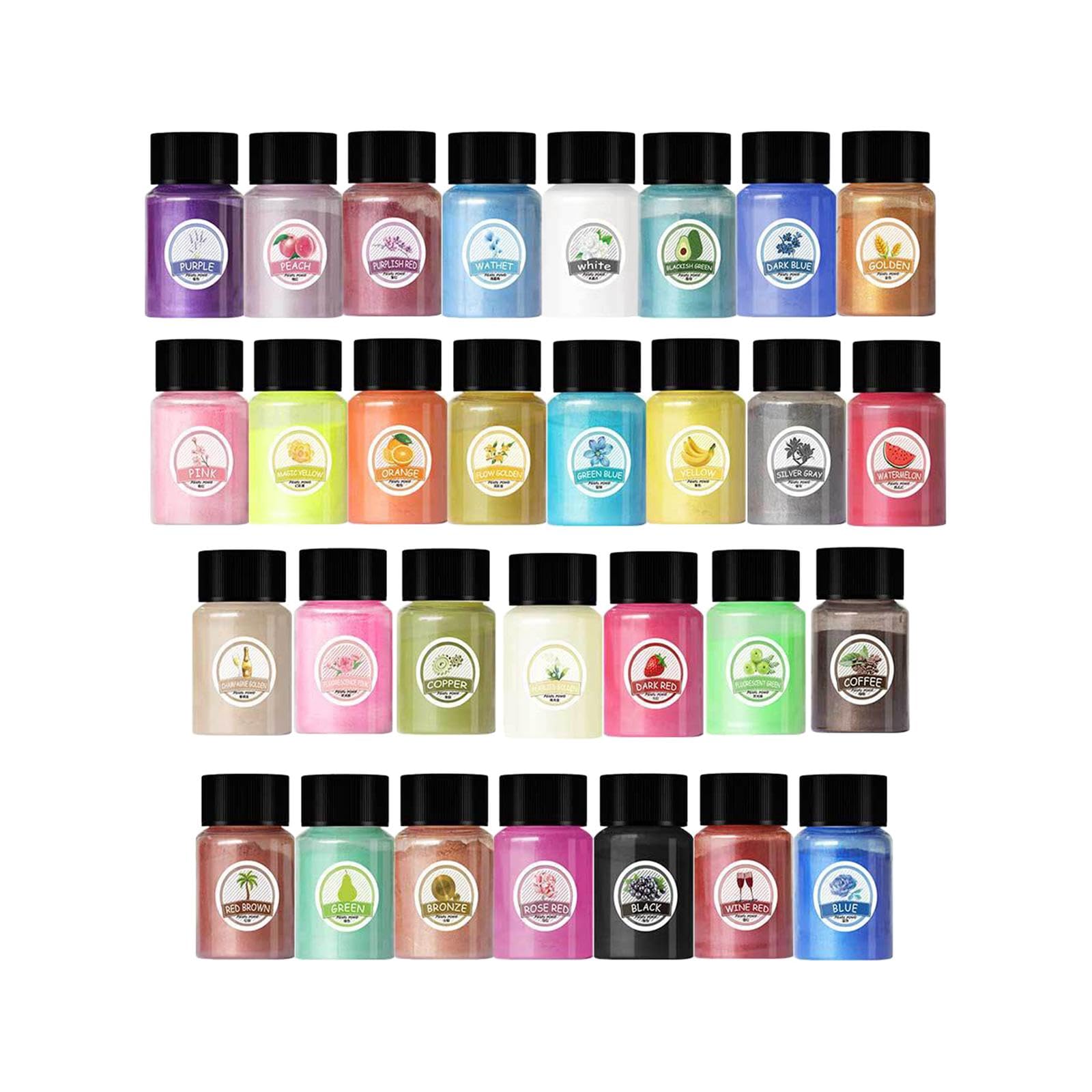 Colaxi Pearlescent Mica Powder Resin Glue Pigments Material Powder Powdered Pigments Epoxy Resin Dye Pigment for Candle Making Paint Bath, 30 Colors
