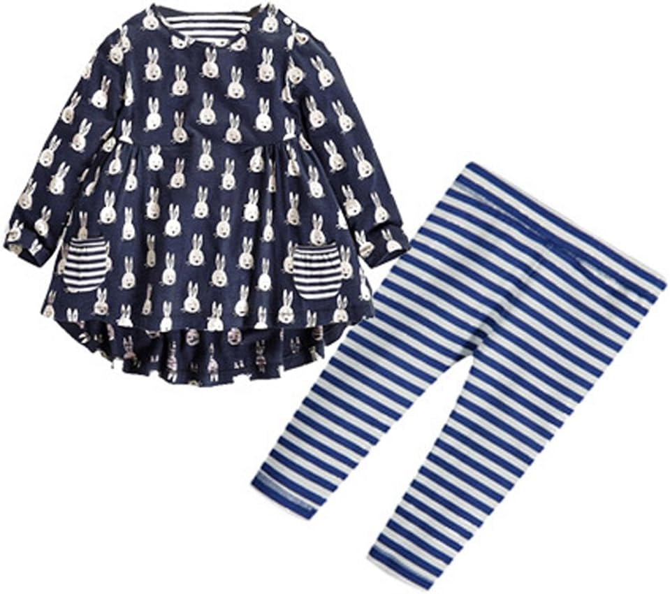 Little Girls 2pcs Rabbit Print Top+Legging Outfit Sets with Pockets