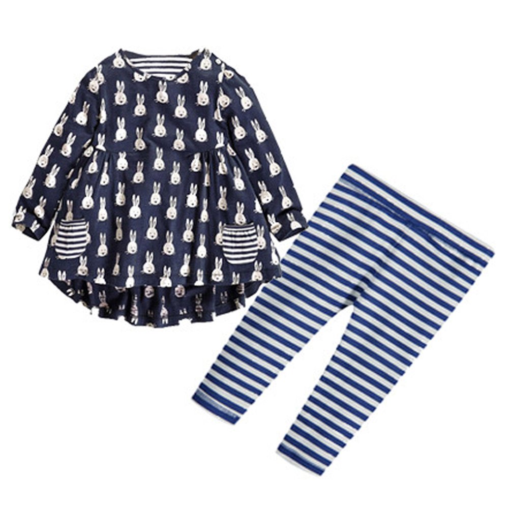 Little Girls 2pcs Rabbit Print Top+Legging Outfit Sets with Pockets
