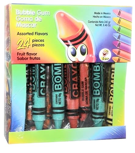 Bombi Crayon - Goma de mascar mexicana 24 paquetes sellados individualmente en caja