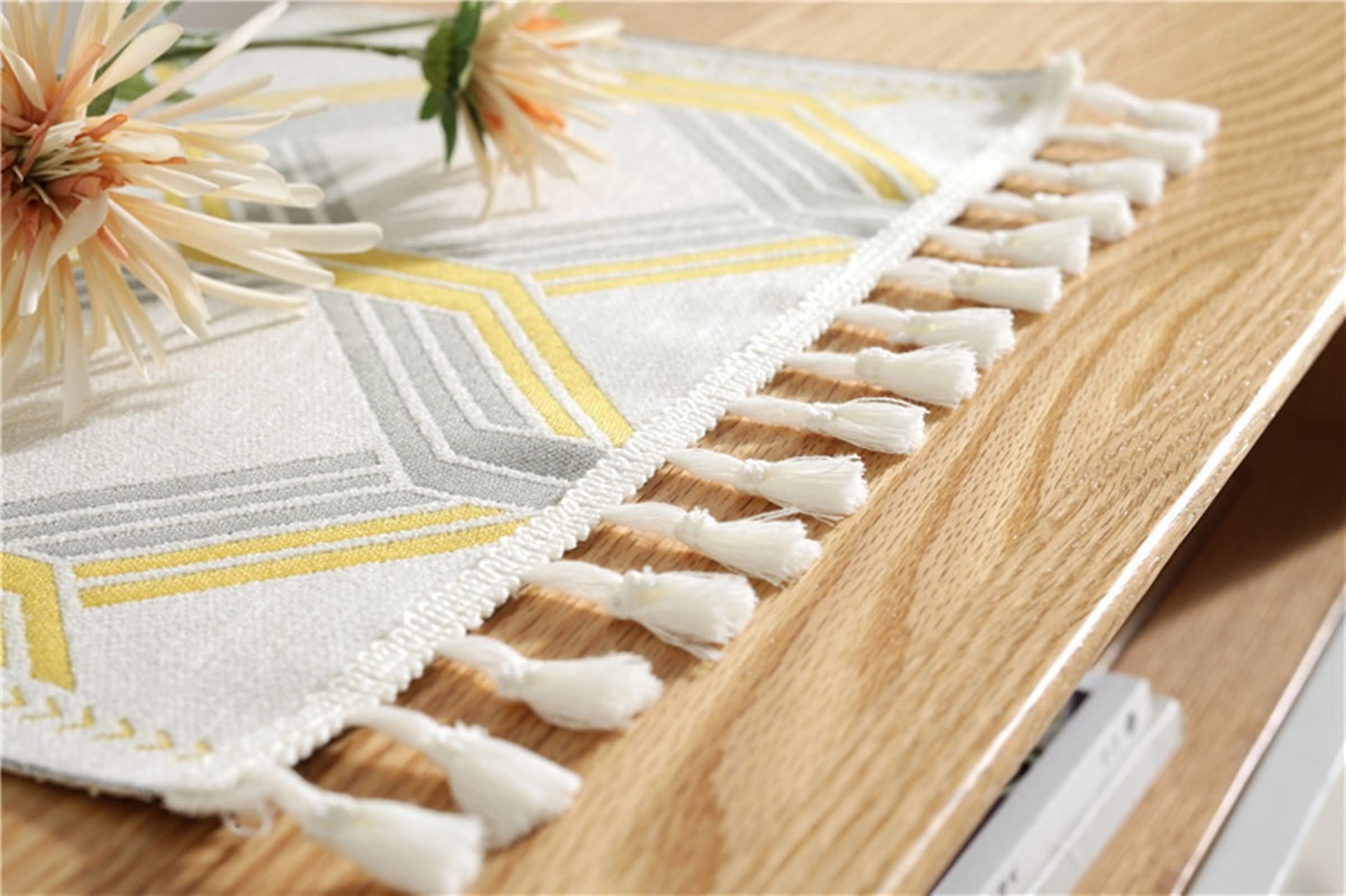 Camino de Mesa Rustico, Decoracion Mesa Comedor Moderno Geometría Amarillo Poliéster 35x250CM Navideña Fiestas Iinteriores O Al Aire Libre