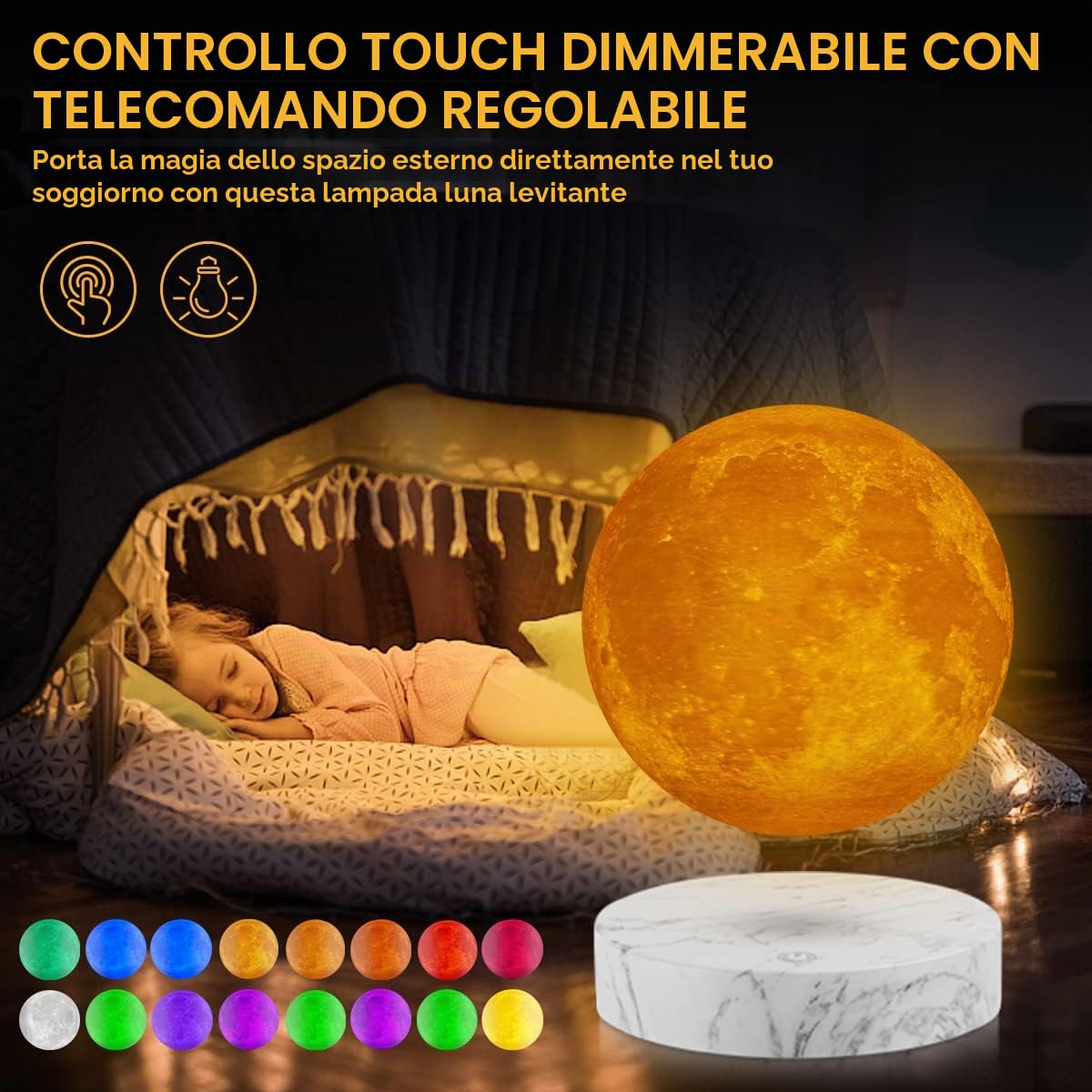 Lampada di luna fluttuante magnetica, lampada di luna fluttuante, luce notturna, 16 colori, luna, lampada decorativa fluttuante per camera, ufficio