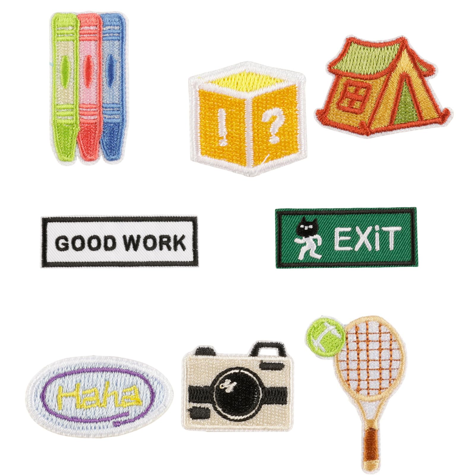 Jazuaiao 8 Pcs Camera Applique Patches Good Work Iron on Patches Tennis Racket Embroidered Repair Sew on