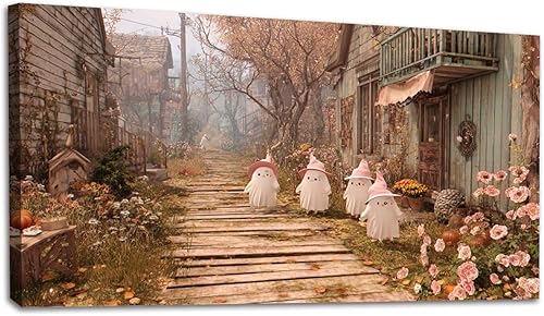 Miniatura 9 de 20"x 40" Canvas Wall Art Halloween Witch Moody Ghost Dancing Rustic Vintage Style Framed Pictures Painting Prints Large Wall Art for Living Room