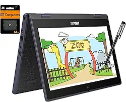 ASUS Chromebook Flip CR11 2 em 1 (tela sensível ao toque de 11,6 polegadas, Intel N100, 4 GB de RAM, 96 GB de armazenamento), resistente e resistente à água, notebook conversível para estudantes e