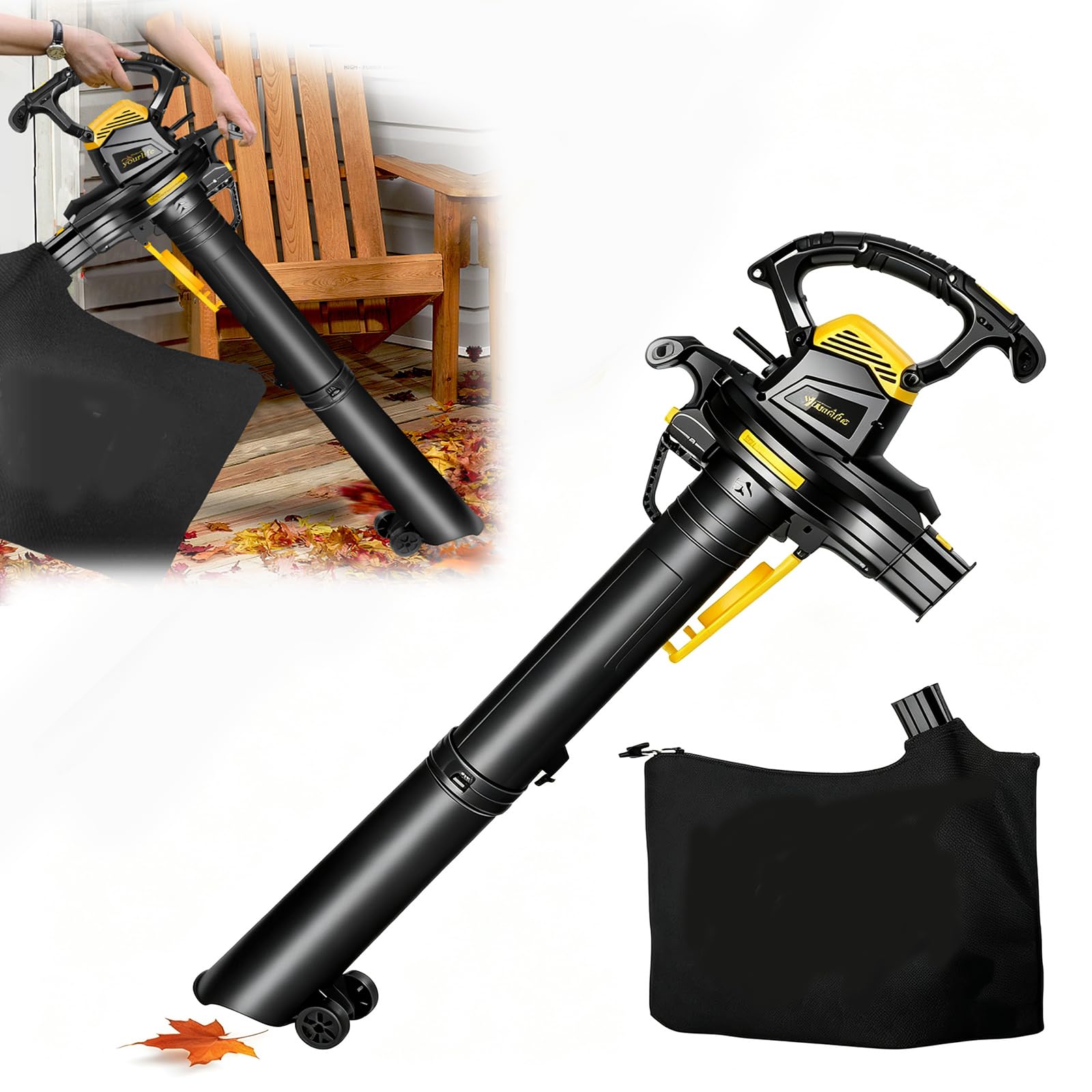 Sopladores de jardín inalámbricos 3 en 1, soplador eléctrico 6 velocidades | Función 3 en 1 Soplado / Aspiradora / Triturado, Motor de Alta Potencia de 3800W, Multi-Escenario