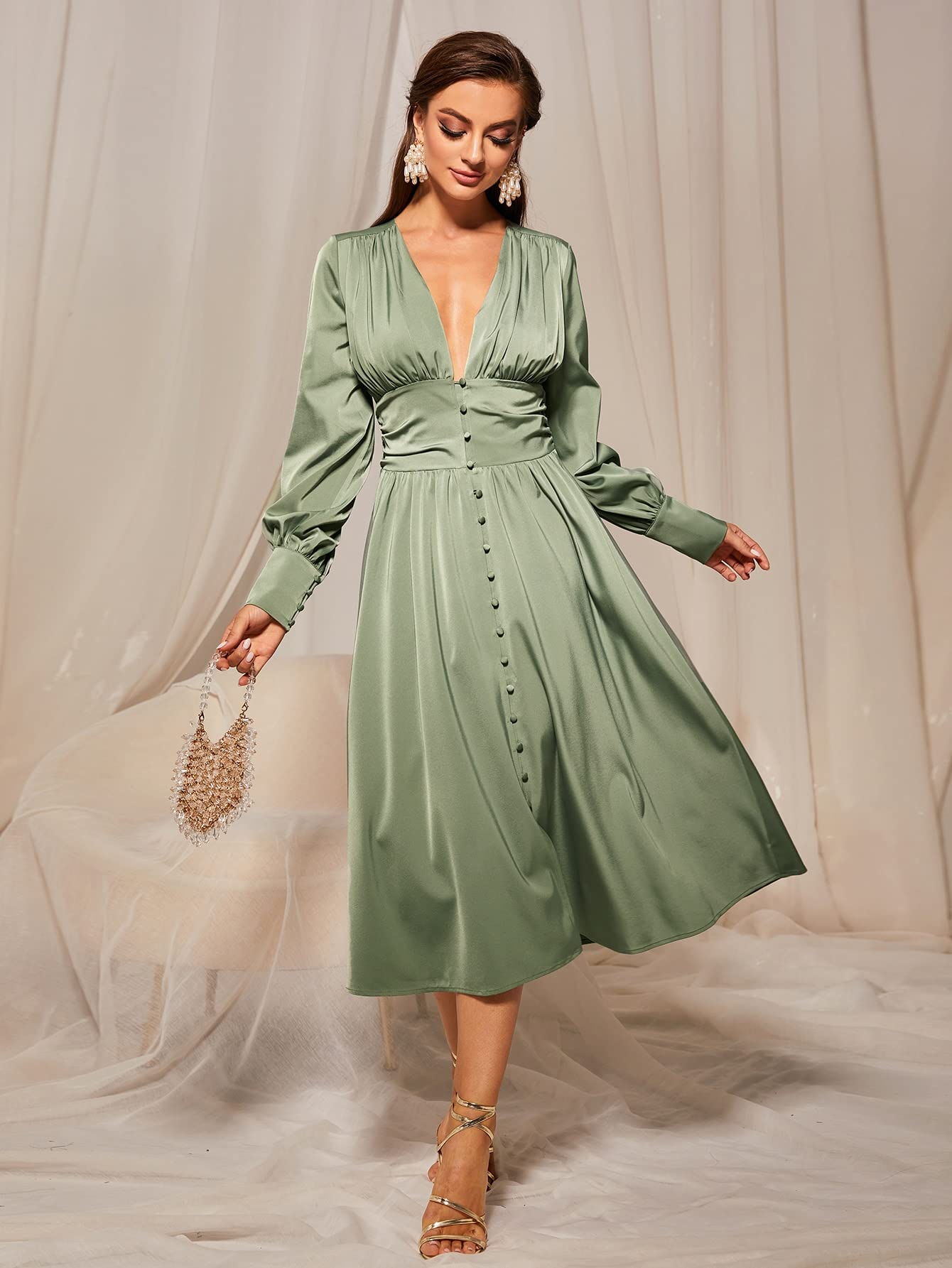Amazon.com: Neeno Women's Dresses Empire Waist Flowy Dress Dress for Women  (Color : Mint Green, Size : Large) : Clothing, Shoes & Jewelry