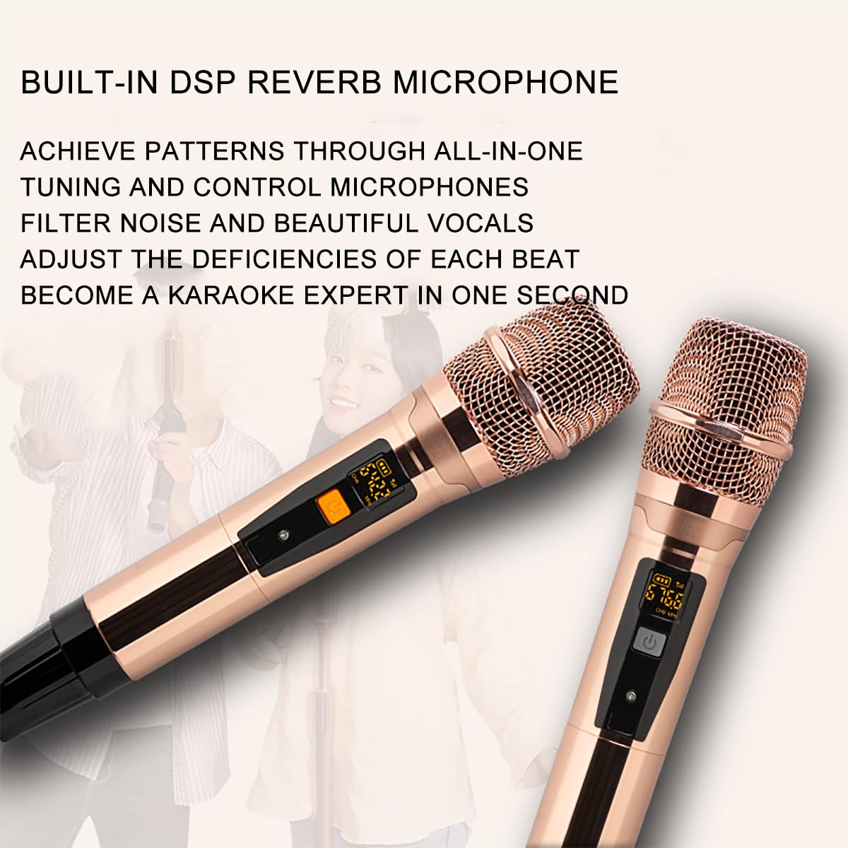 Set Karaoke, con 2 Microfono Wireless Anti-ululato a segmento U, Altoparlante, Supporto Fibra Ottica, HDMI/AV/USB/Com/VGA, per Feste/Adulti/Bambini/Famiglia, Amanti della Musica