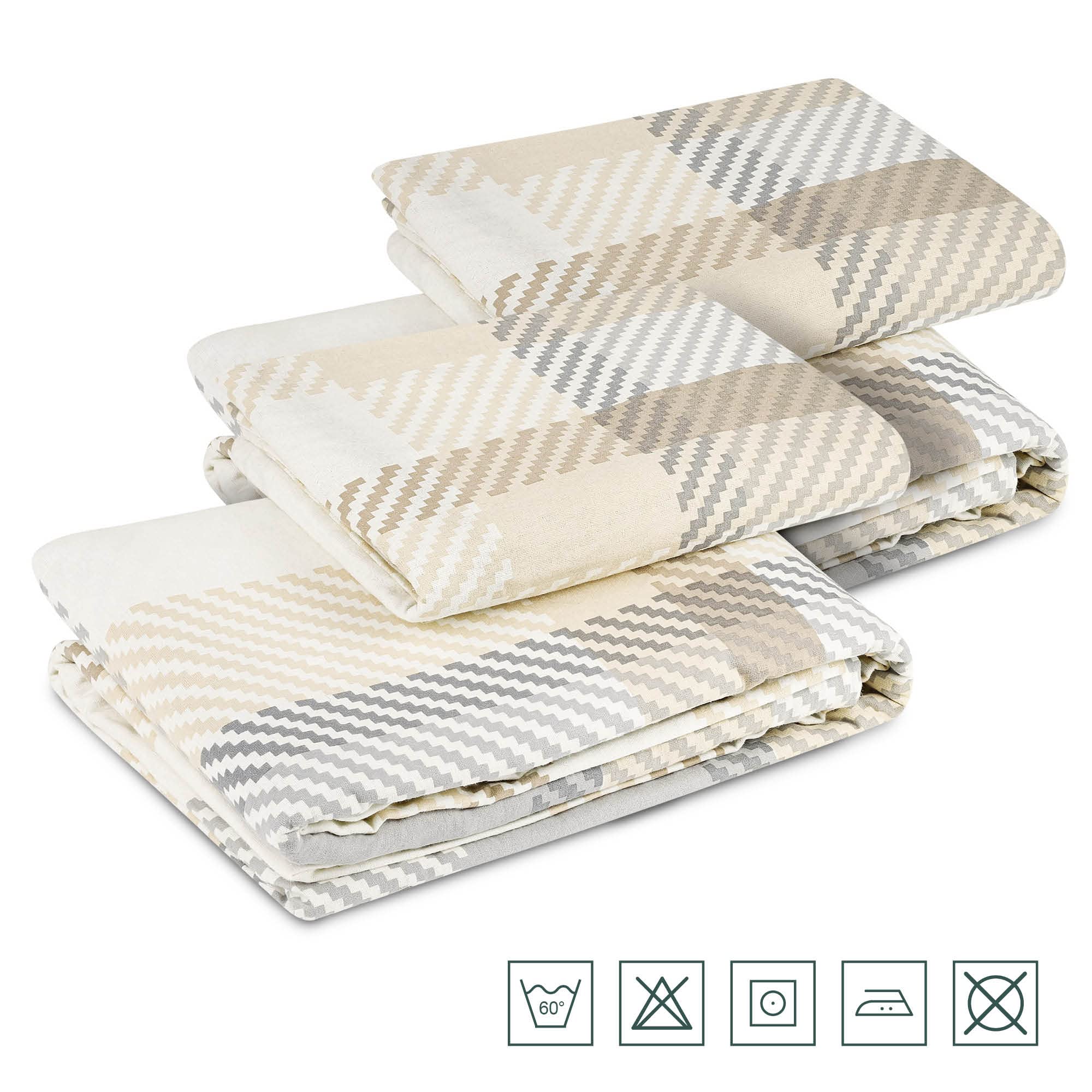 Beautissu Set da 2 Copripiumino in flanella 100% cotone Biancheria Federa | 135x200 beige con Cuscino 80x80 Singolo dotato di cerniera Letto invernale molleton lenzuola Mira