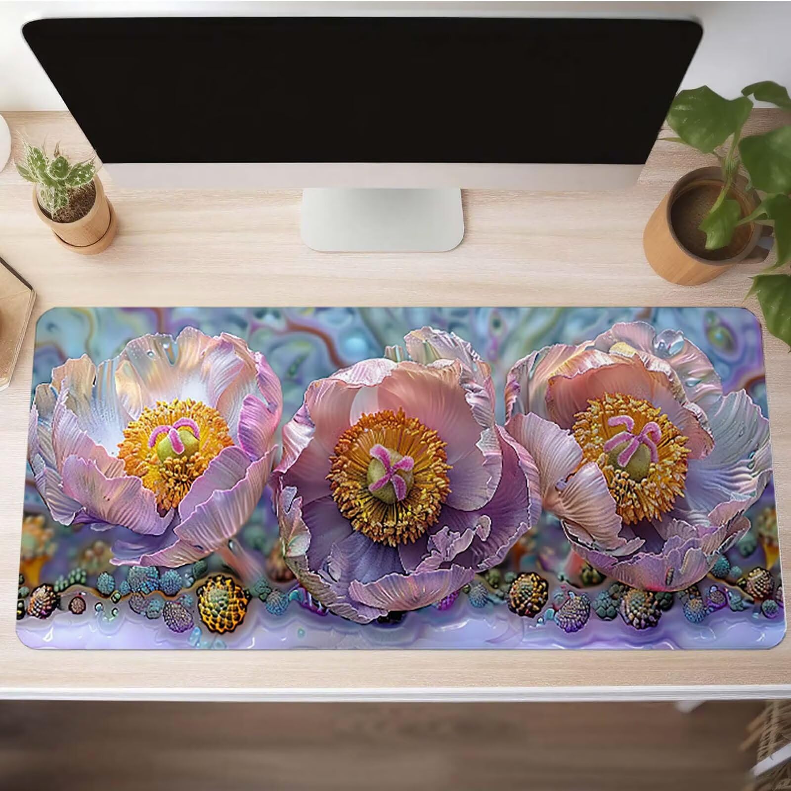 Tappetino Mouse Gaming, 120x60 cm Tappetino Mouse Fiore, Impermeabile e Antiscivolo Tappeto Gaming, Bordo Cucito con Liscio Superficie, Rosa per Ufficio, Decor PjY14718 4-8