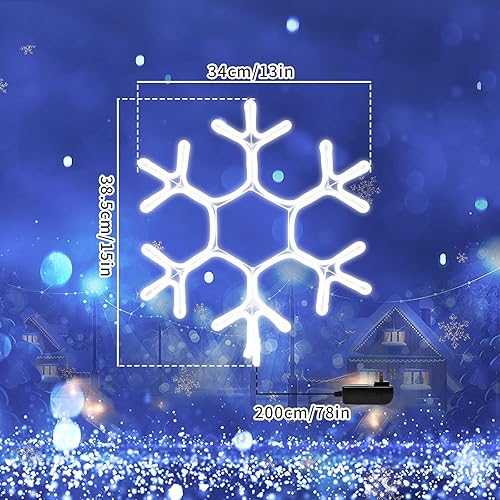 Miniatura 6 de LAMPHOME Grande 15 x 13.3 pulgadas, 360 luces LED de copo de nieve de neón con diseño de neón blanco superbrillante, decoración de Navidad al aire