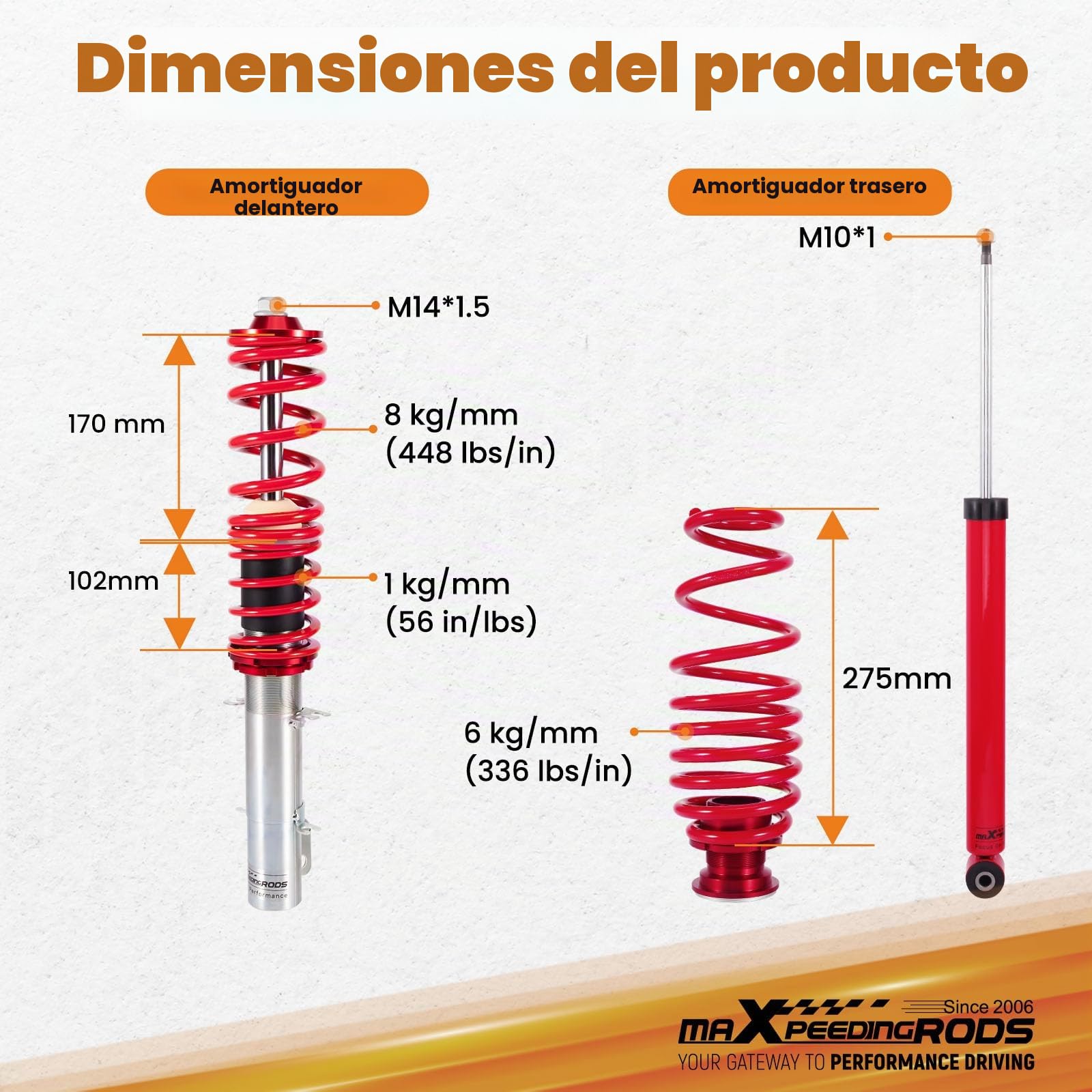 maXpeedingrods 4x Coilover Ajustable, Amortiguador para VW Golf Mk4 para Seat Leon, Suspensión Roscada Regulable en Altura