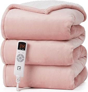 EHEYCIGA Heated Blanket Electric Blanket Full Size - Heating Blanket with 5 Heating Levels & 10 Hours Auto Off, Soft Cozy Sherpa Washable Blanket with Fast Heating, 72 x 84 Inches, Pink