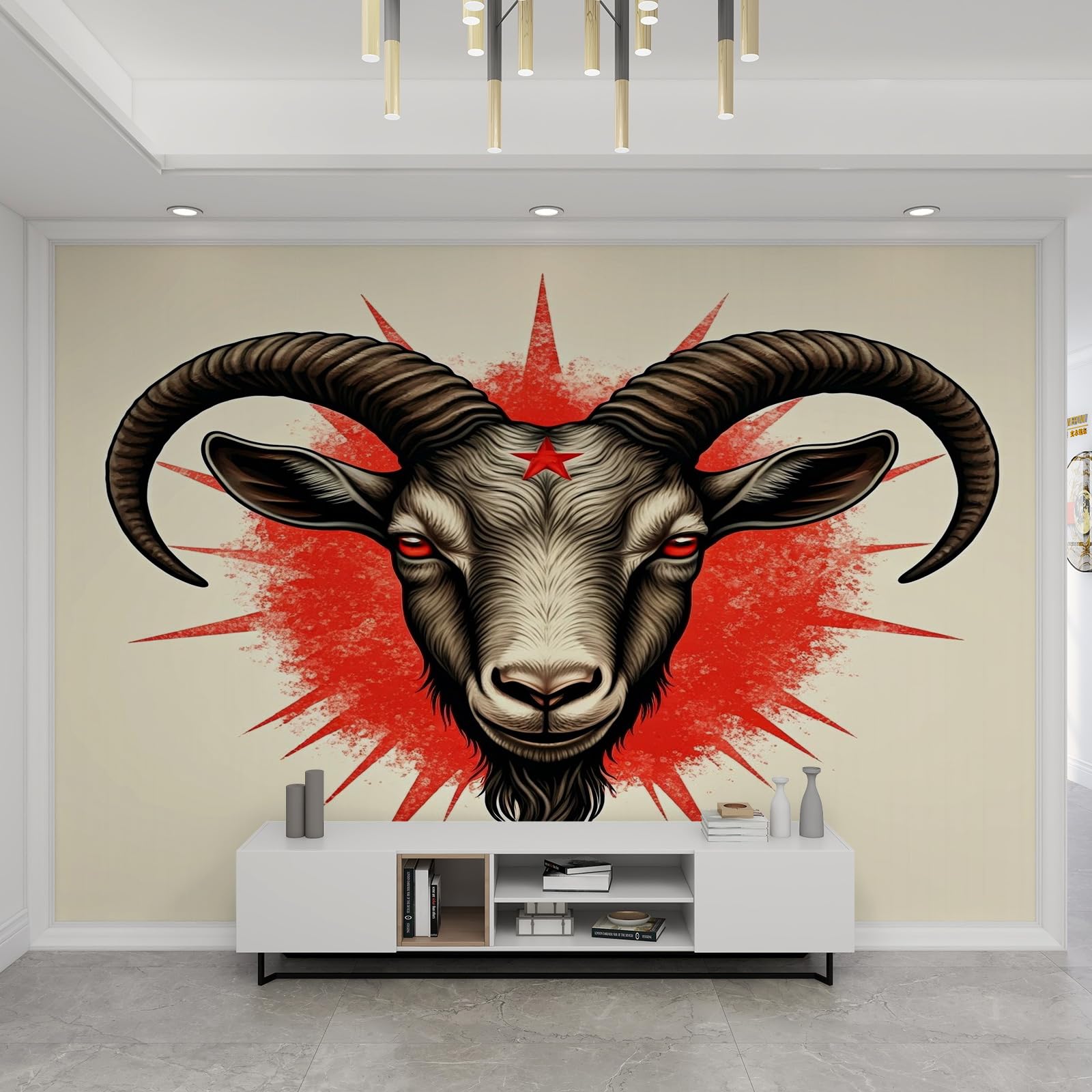 Papier peint 3D relief tête de mouton noir design panoramique
