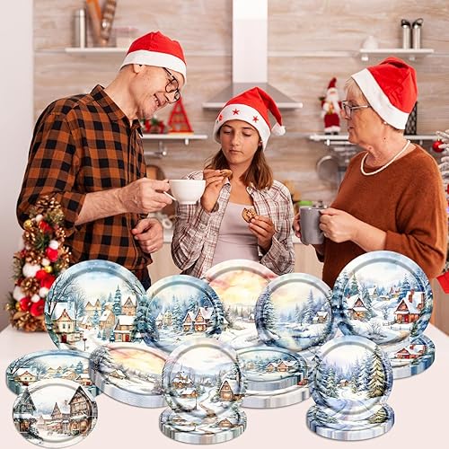 Miniatura 5 de Platos y servilletas de Navidad, decoraciones de fiesta de invierno para casa de nieve, platos de papel de invierno para el país de las maravillas,