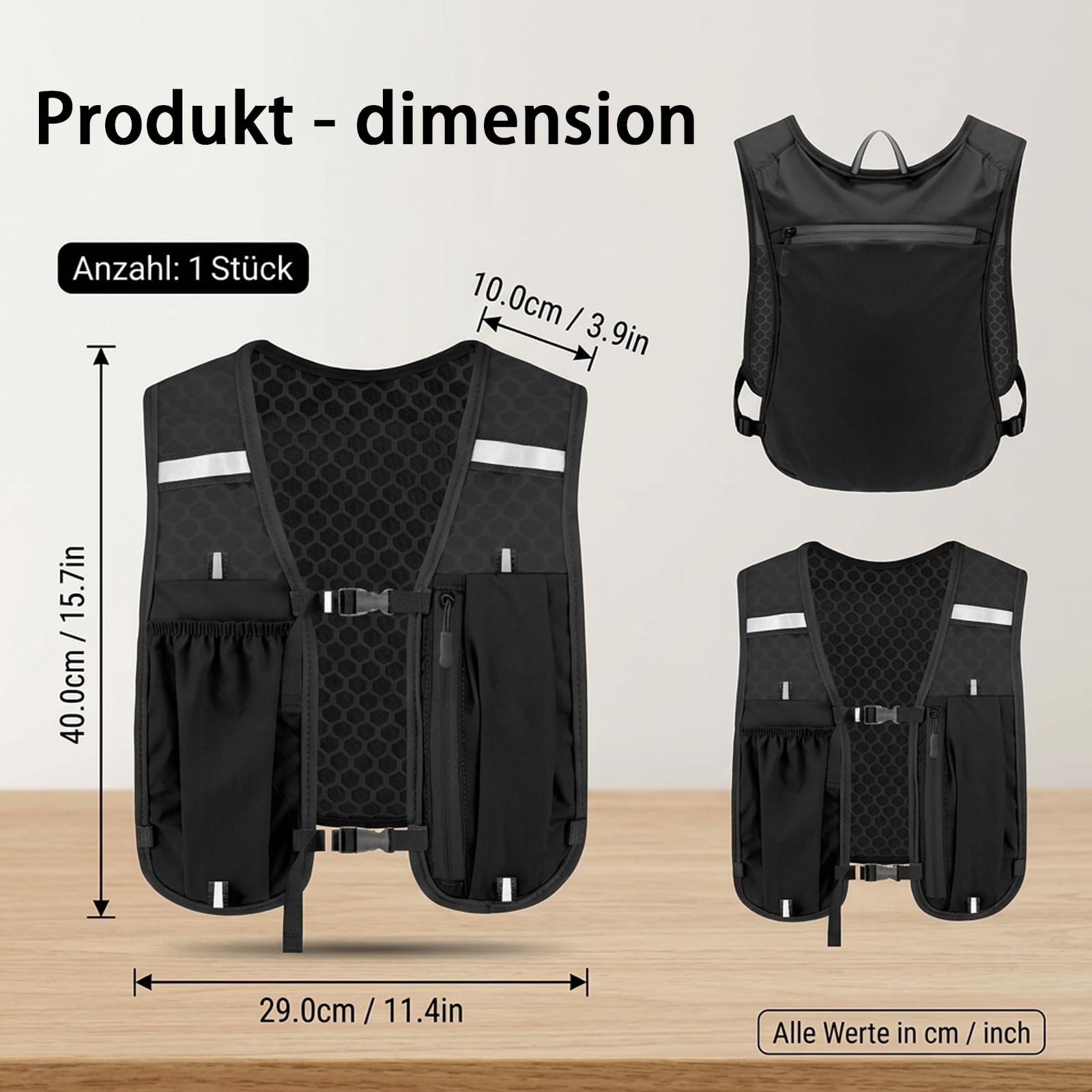 Laufweste Damen & Herren, Jogging Weste, Running Vest für Outdoor Sport, Jogging Rucksack mit praktischem Stauraum, Atmungsaktives Design für Laufen und Radfahren