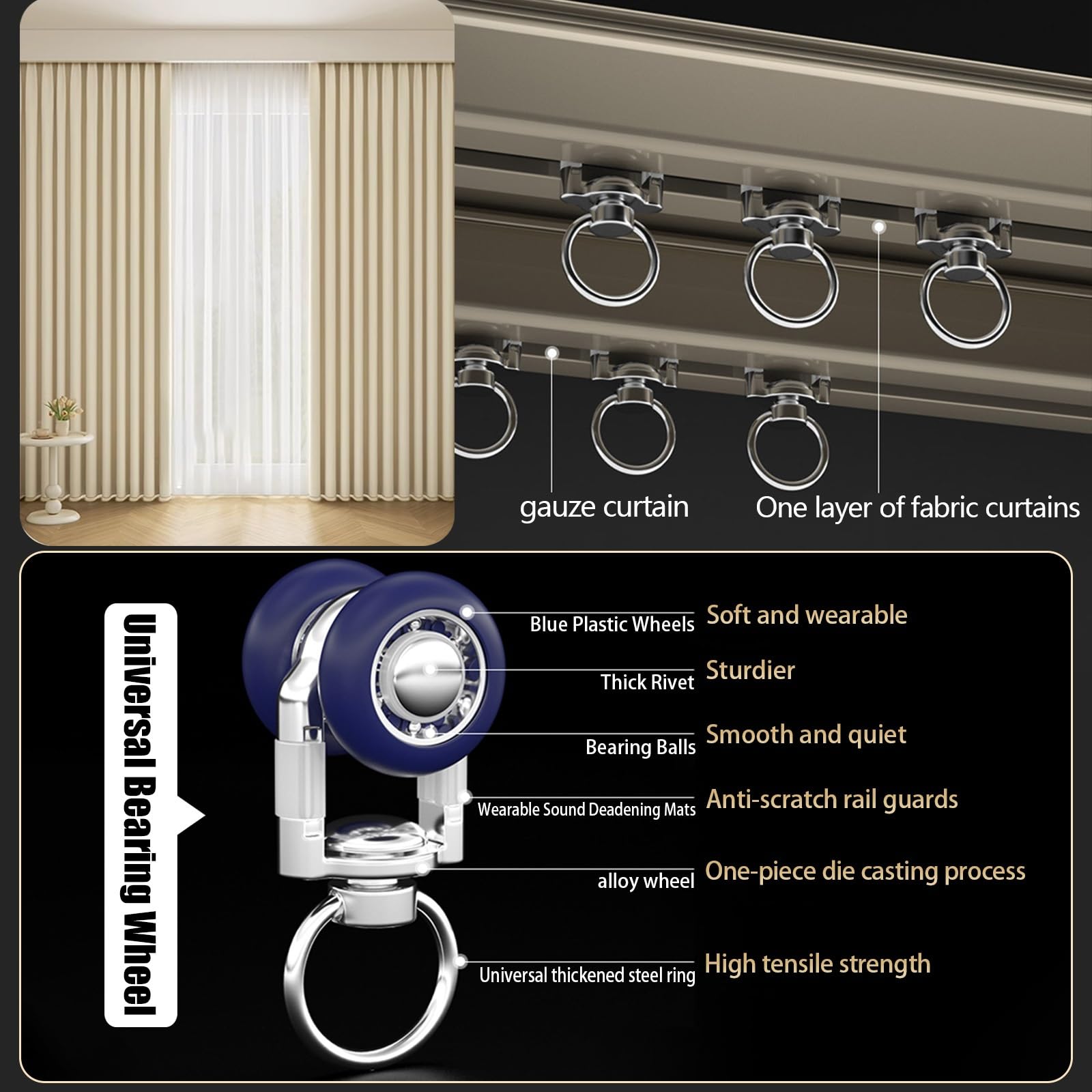 Heavy-Du - Kit de rieles de montaje en techo de doble pista de aluminio para pared y techo, 2,5 m / 98in y 5,5 m / 216in, fácil instalación para sala de estar, dormitorio y ducha