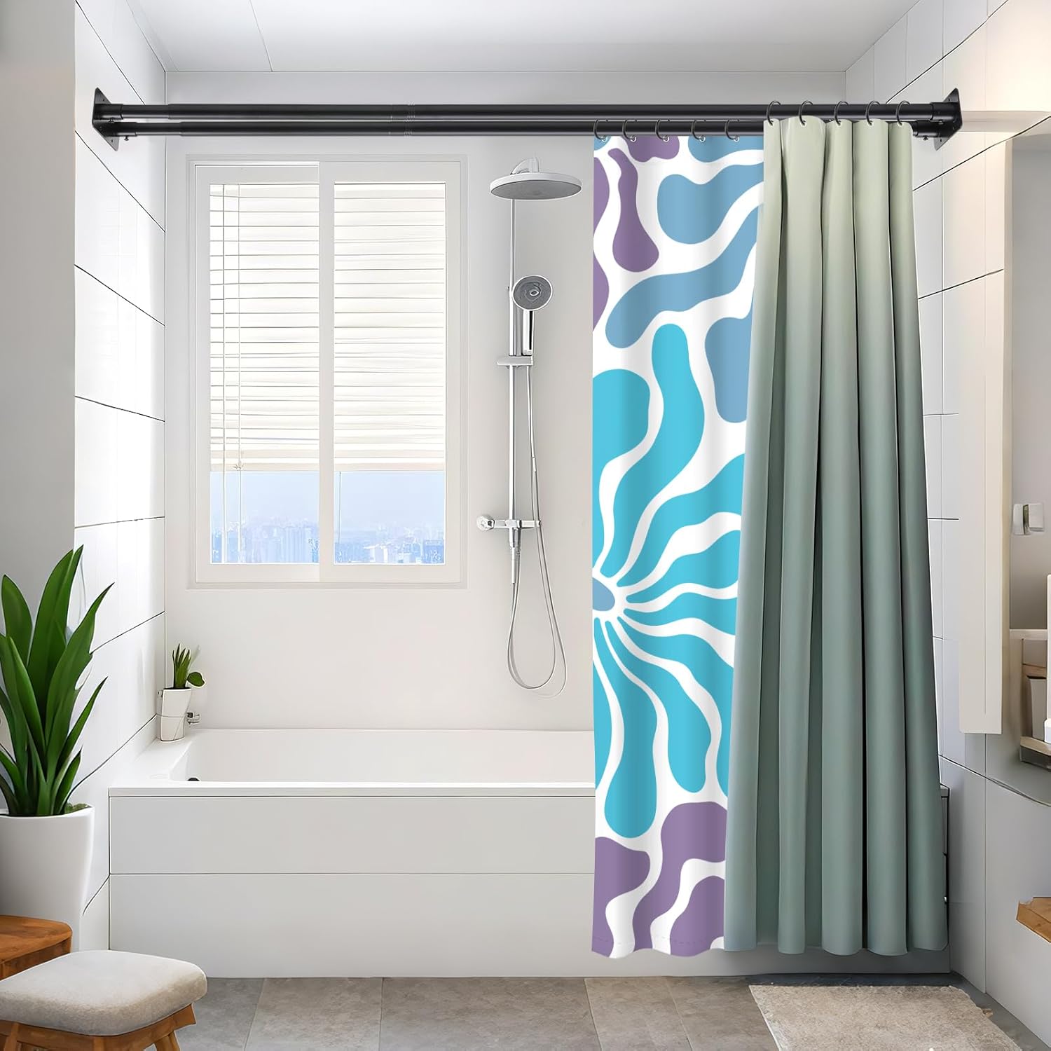 Creatyi 28 to 75 Inches Double Shower Curtain Rod Adjustable Double Shower Curtain Rods for Bathroom (28 to 75'', Black)