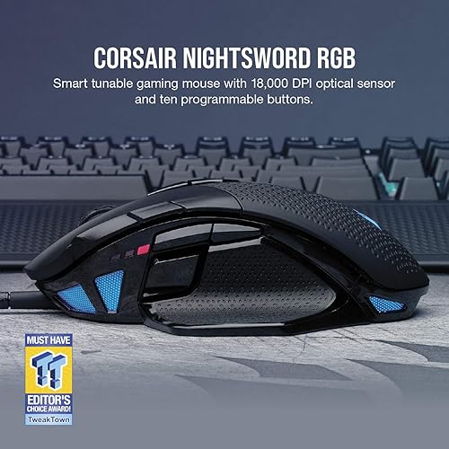 Miniatura 2 de Corsair Nightsword RGB - Mouse ergonómico óptico para juegos FPSMOBA con retroiluminación LED RGB 18000 DPI, negro